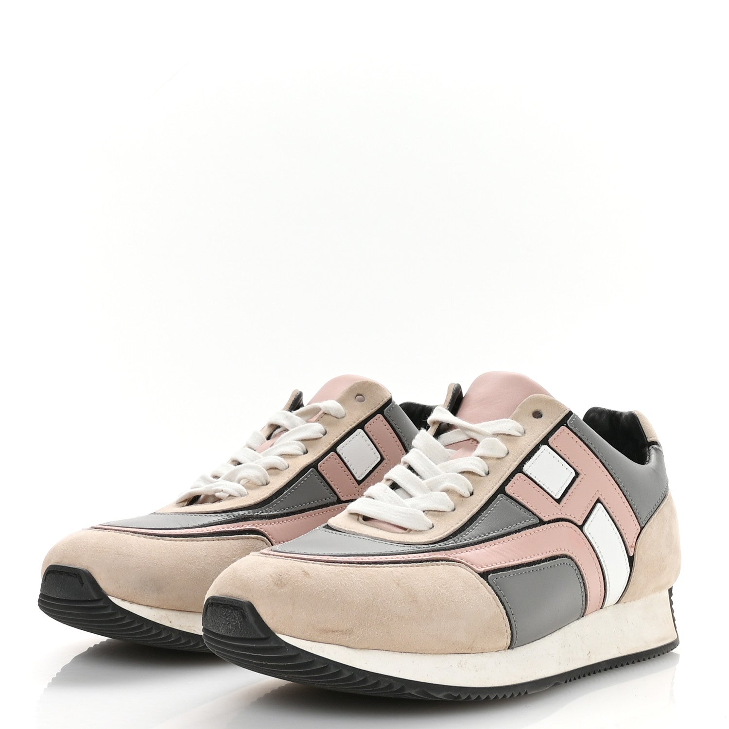 Calfskin Suede Goatskin Womens Chris Sneakers 39.5 Gris D'Hiver
