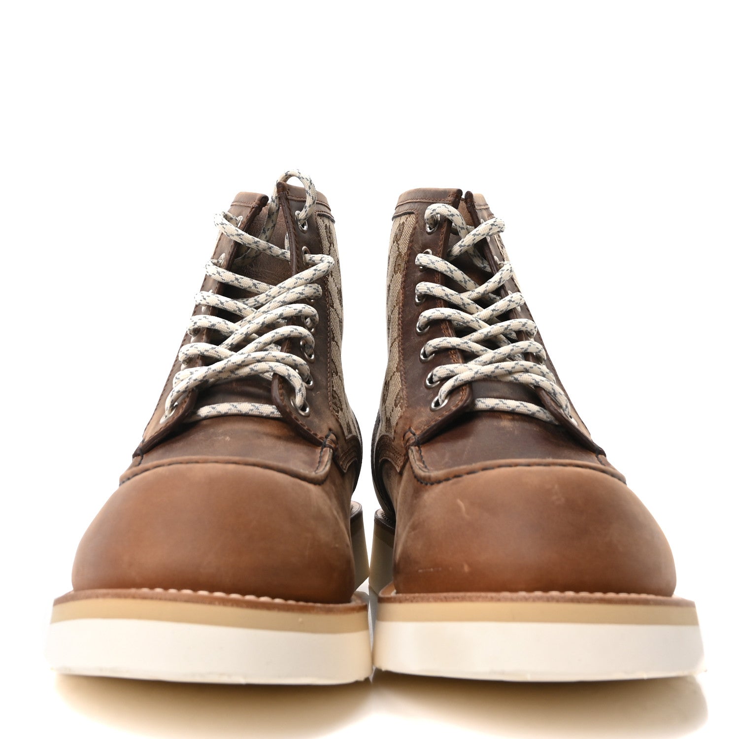 Garrett Calfskin Monogram Mens Ala Boots 12 Beige Ebony Cuir