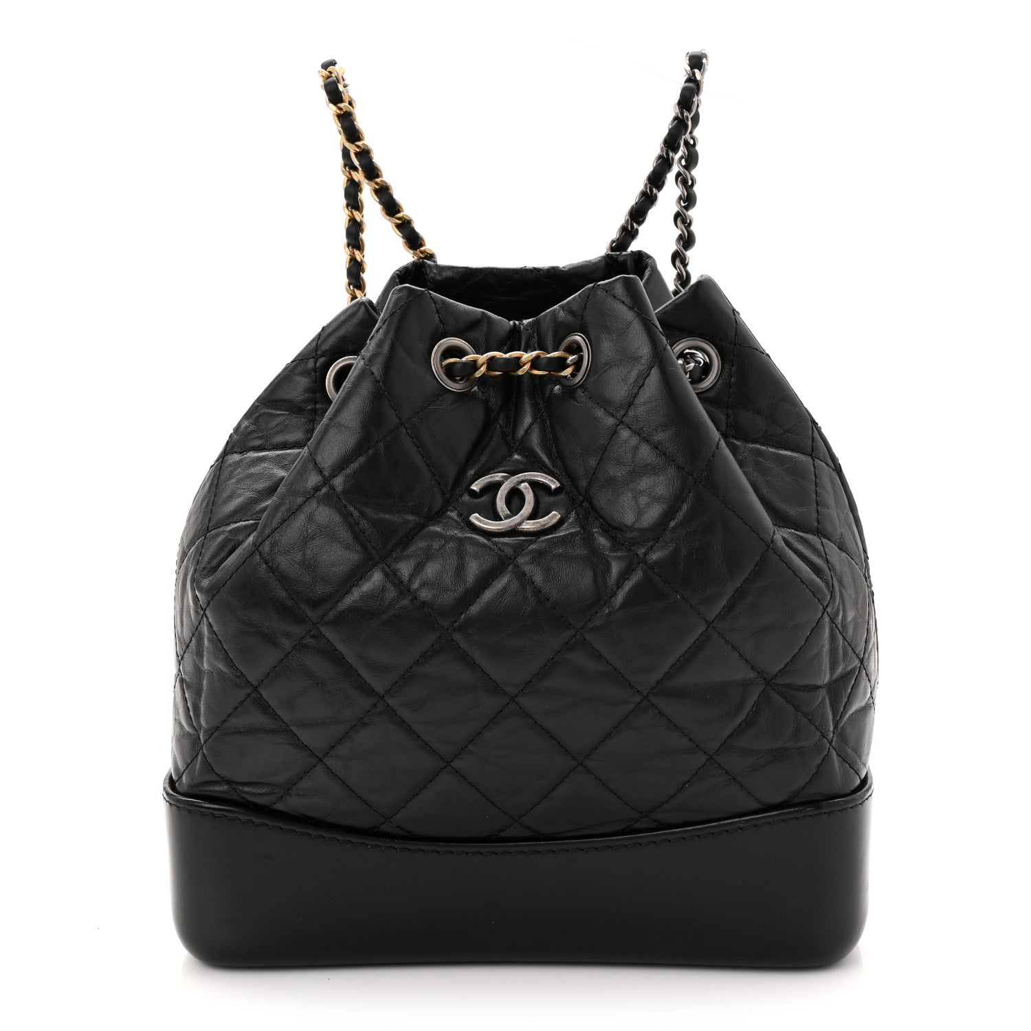 Aged Calfskin Quilted Small Gabrielle Backpack Black
