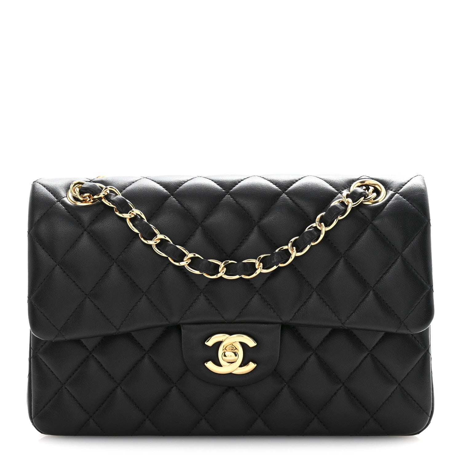 Lambskin Quilted Small Double Flap Black