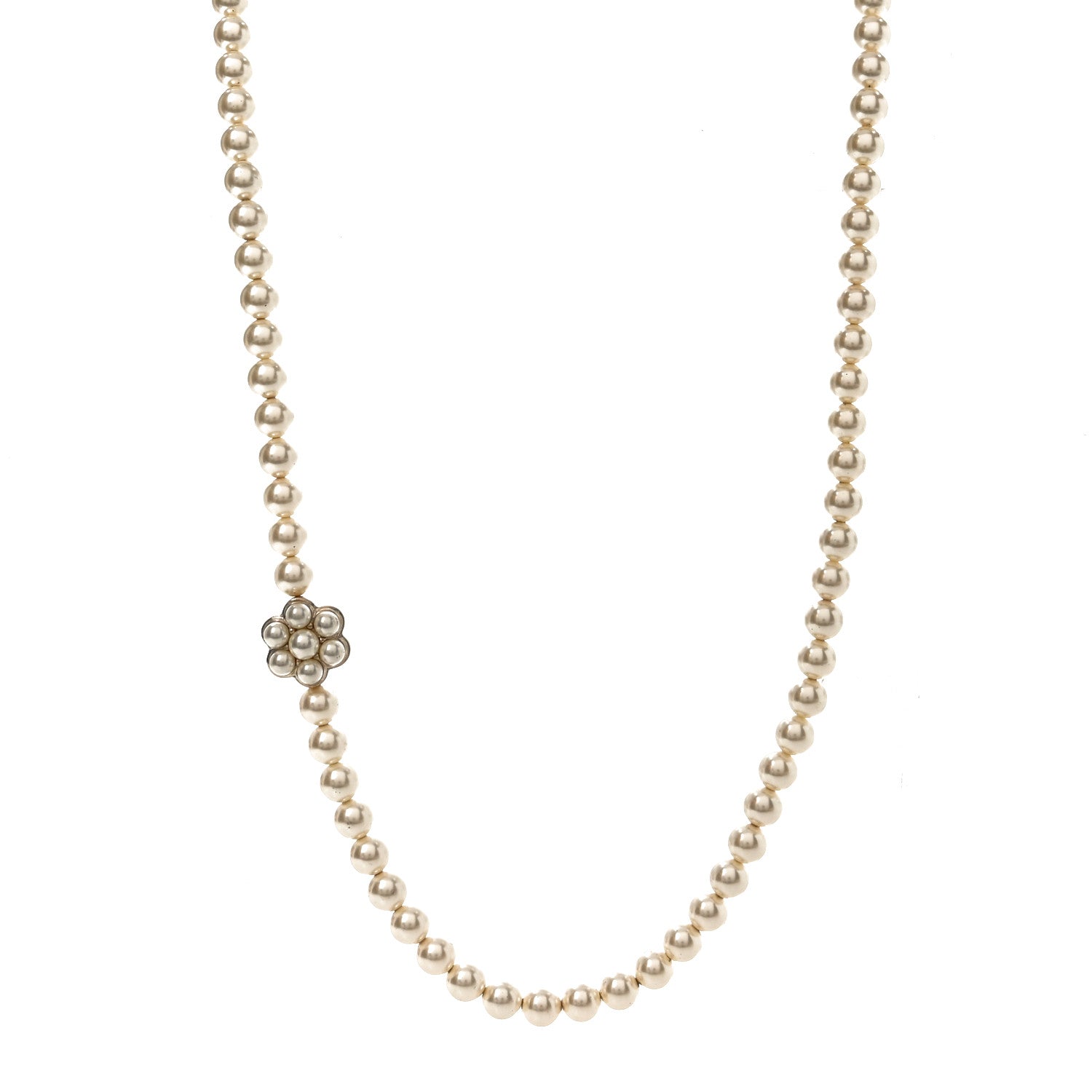 Pearl CC Camellia Long Necklace Gold
