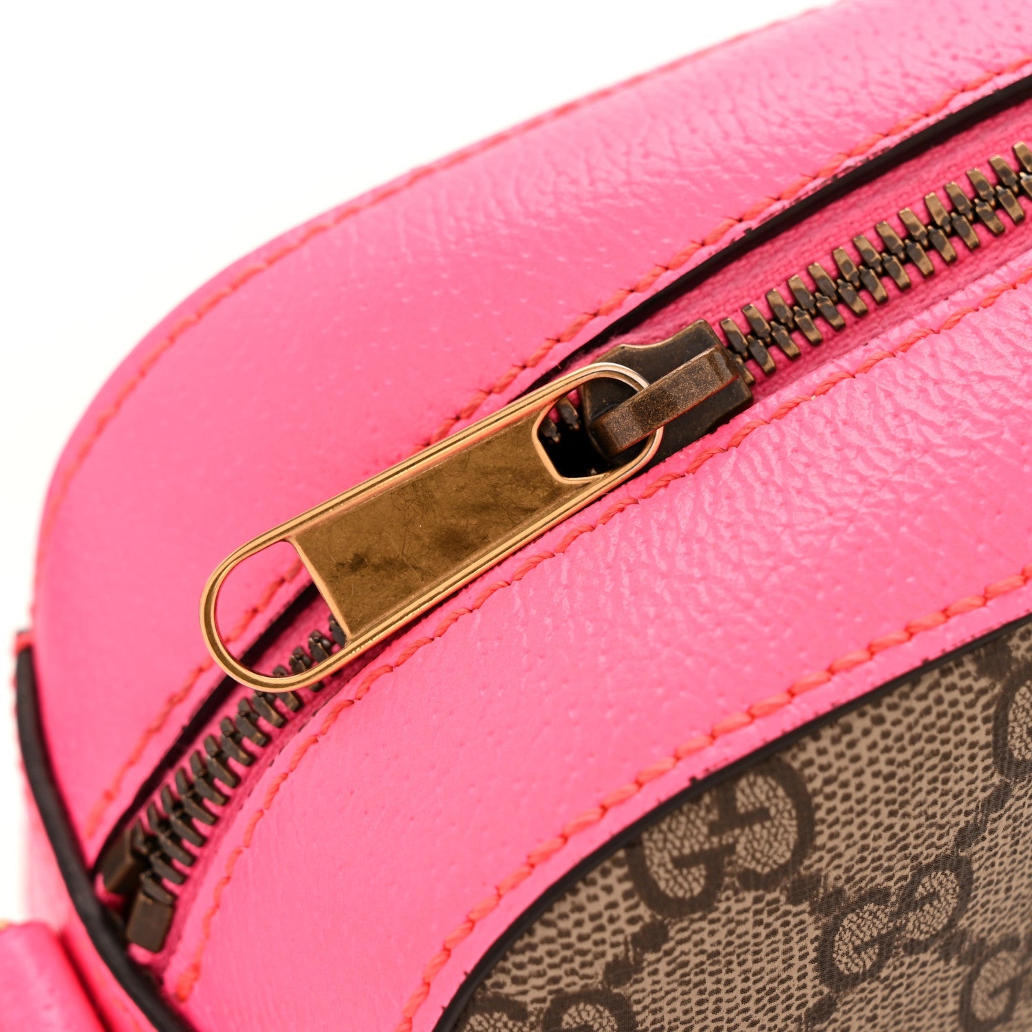 GG Supreme Monogram Textured Dollar Calfskin Web Ophidia Small Crossbody Bag Beige Ebony Fuchsia