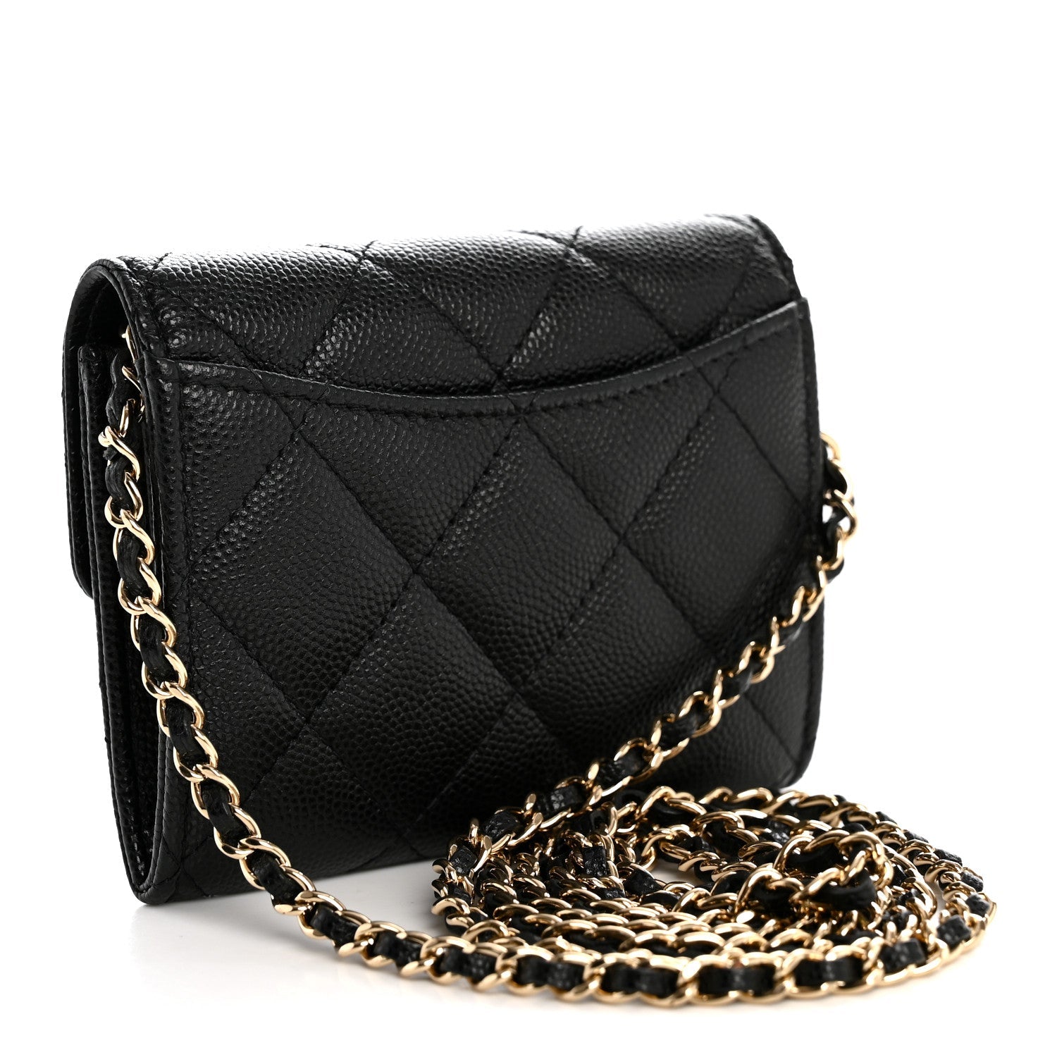 Caviar Quilted Flap Card Holder On Chain Black
