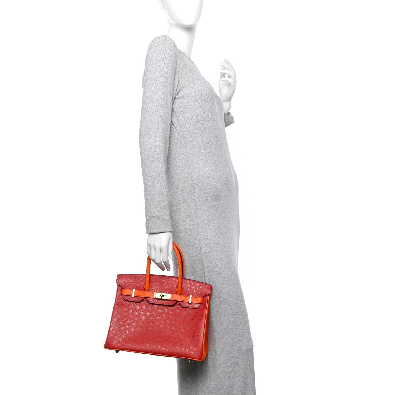 Ostrich Horseshoe Birkin 30 Rouge Vif Orange