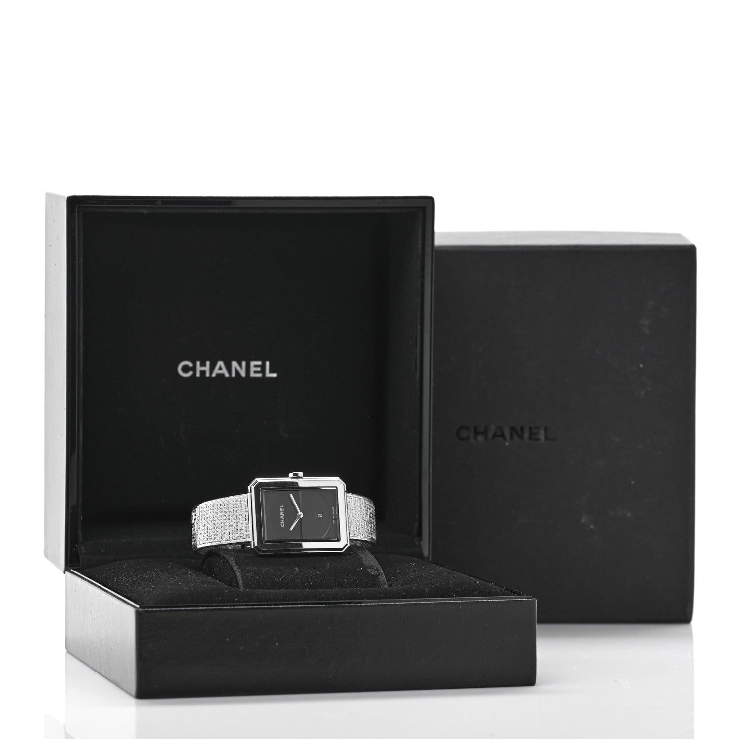 Stainless Steel 26mm Boy-friend Tweed Quartz Watch Black