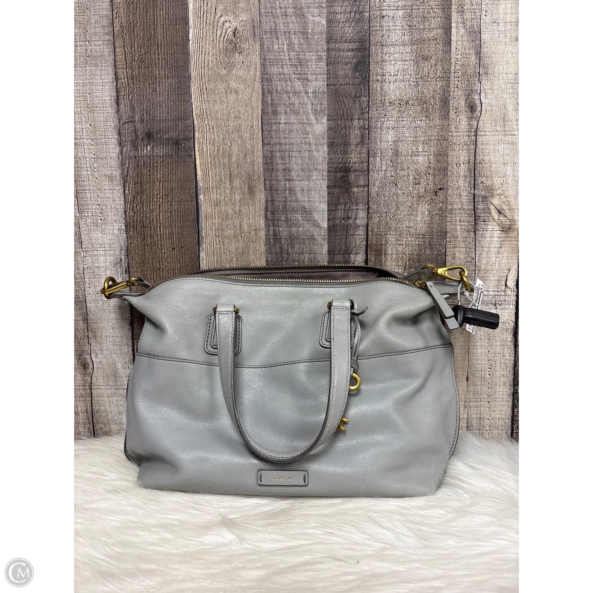 Handbag Leather By Fossil, Size: Medium