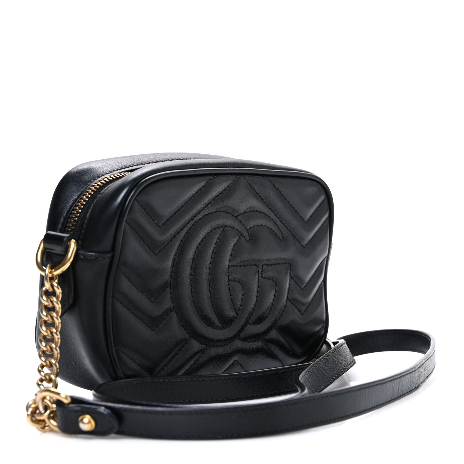 Calfskin Matelasse Mini GG Marmont Chain Shoulder Bag Black