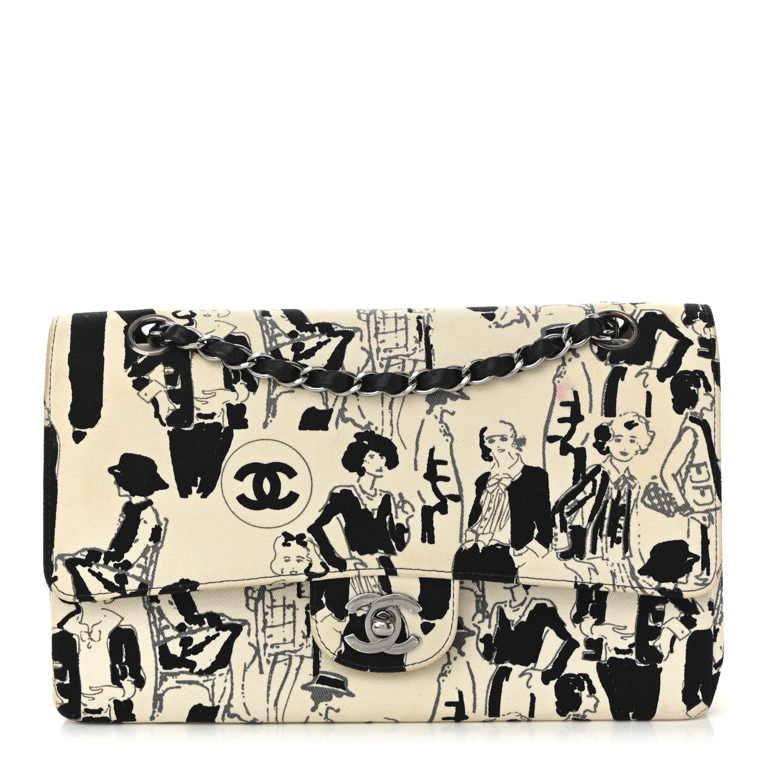 Canvas Coco Icons Medium Double Flap Black White