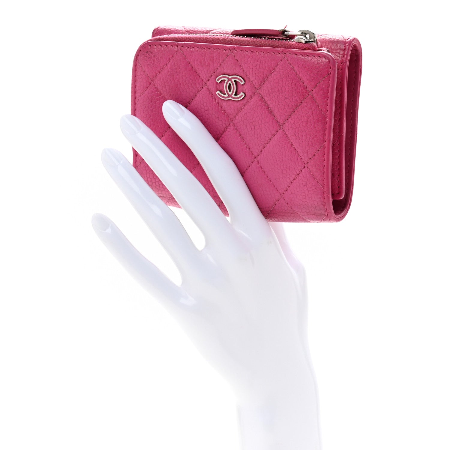 Caviar Quilted Compact Zipped Wallet Pink
