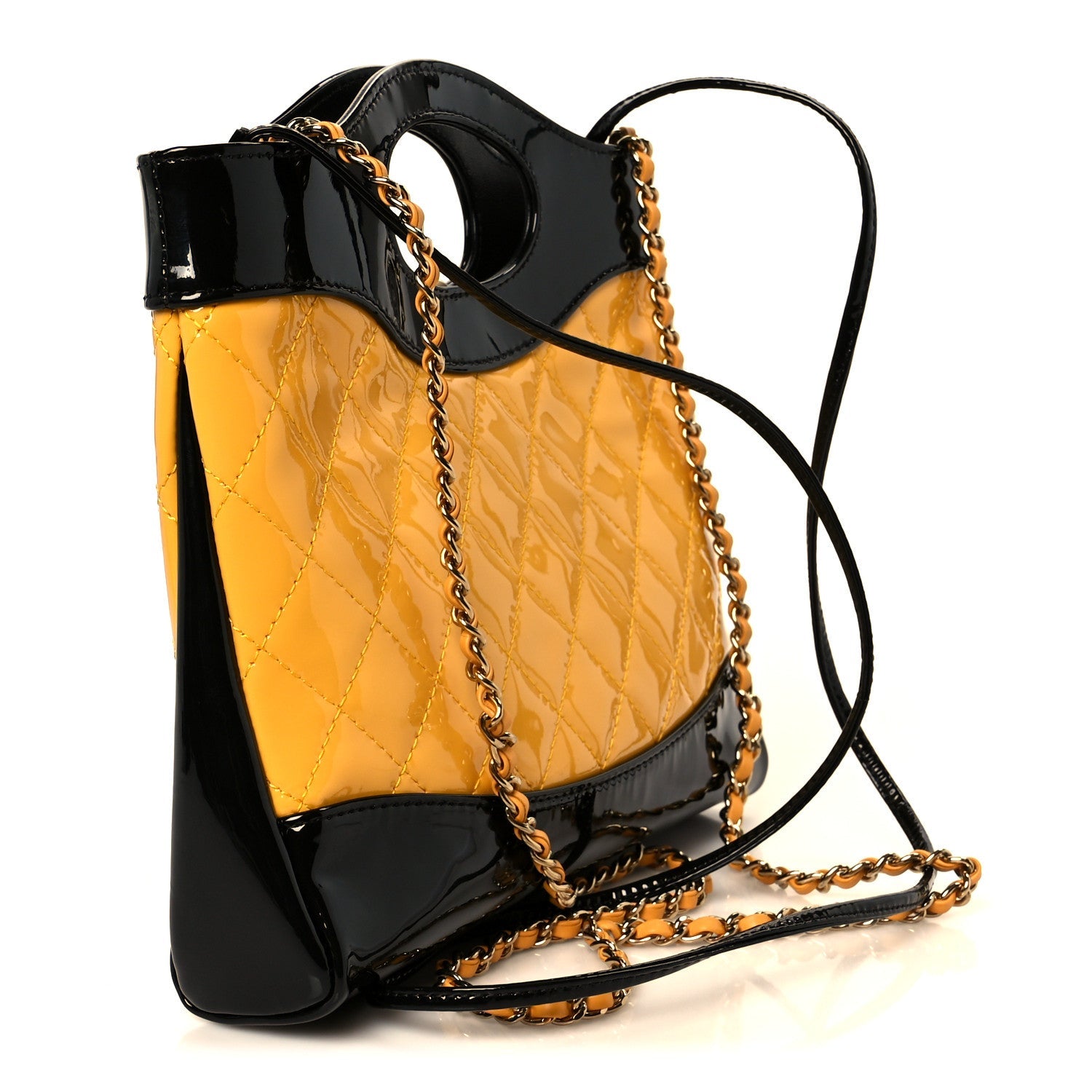 Patent Calfskin Quilted Mini 31 Shopping Bag Yellow Black