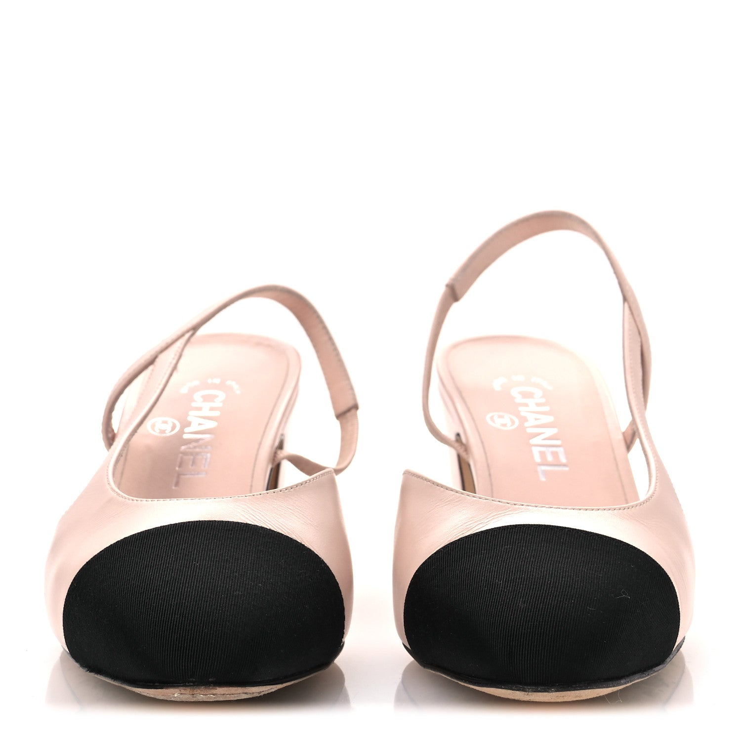Calfskin Grosgrain Cap Toe CC Slingback Pumps 39 Light Pink Black