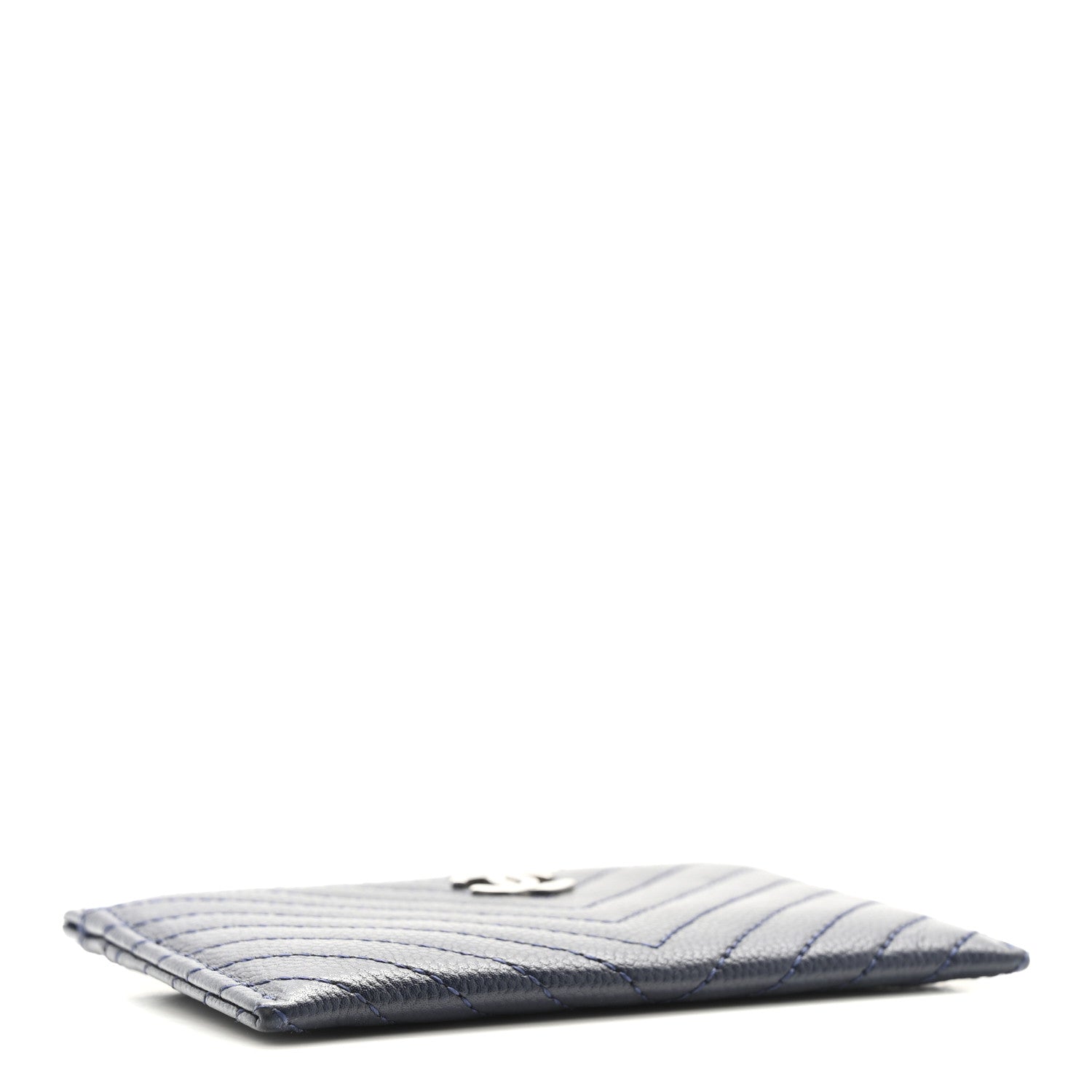 Caviar Chevron Quilted Card Holder Navy Blue
