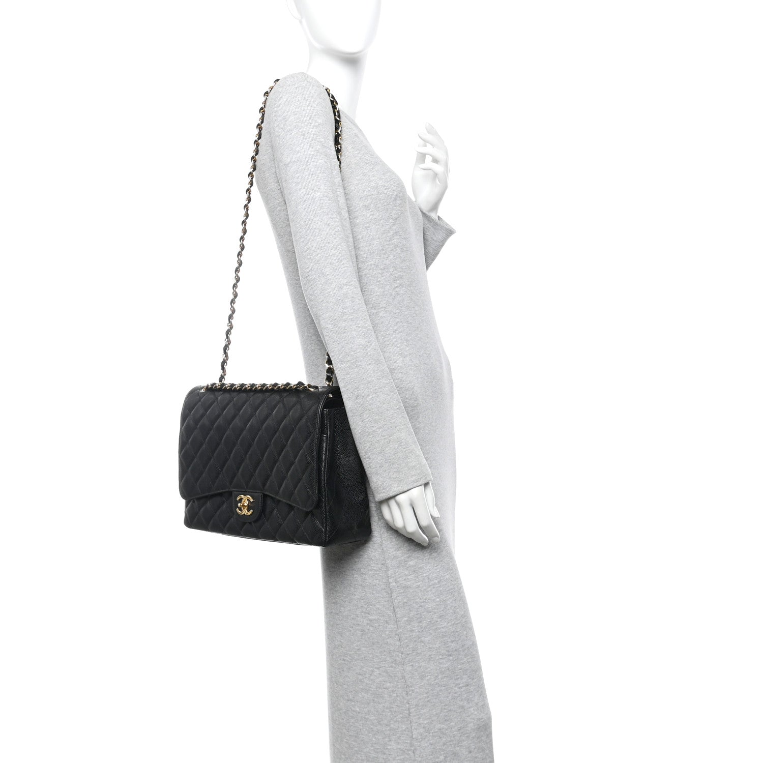 Caviar Quilted Maxi Double Flap  Black