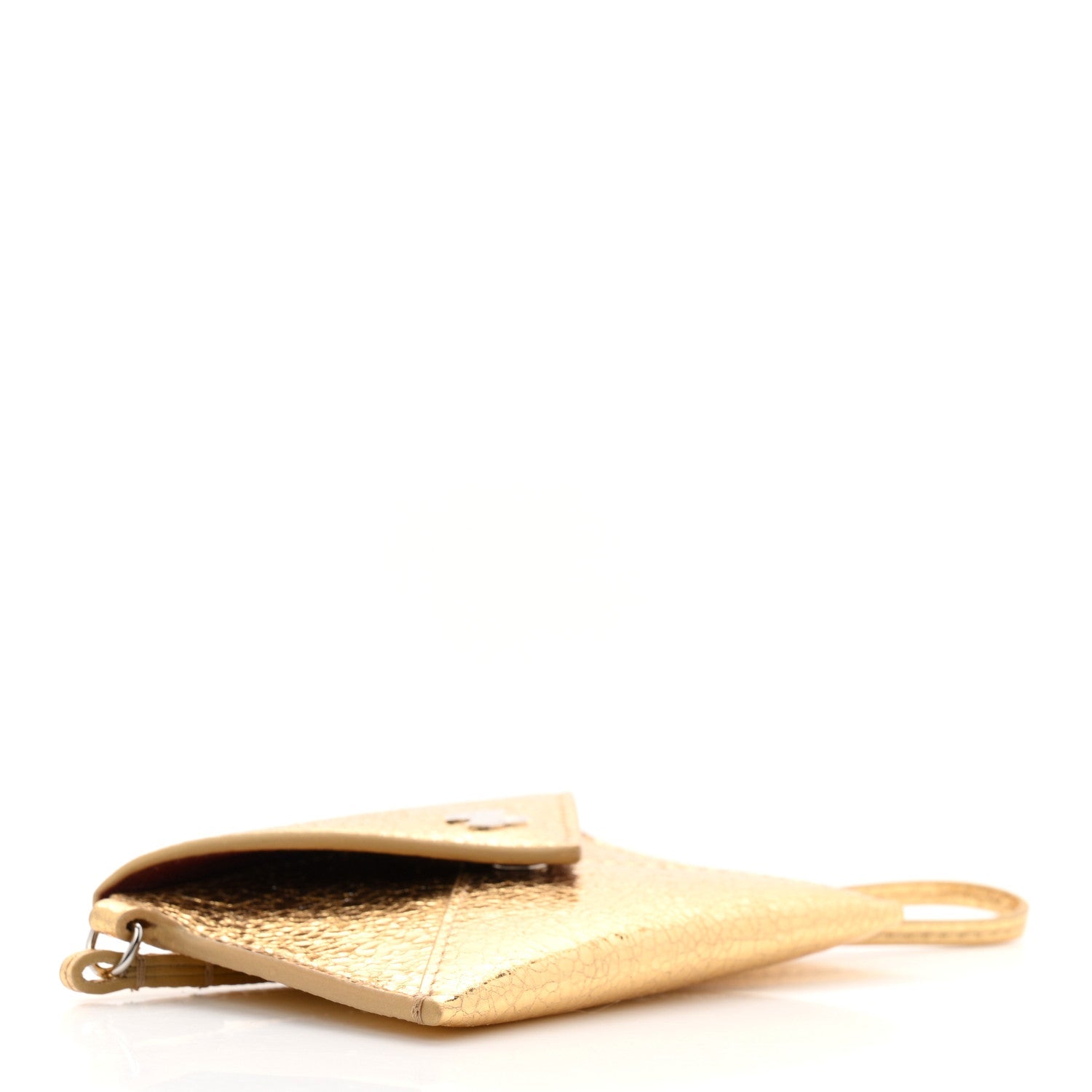 Metallic Lambskin Card Holder With Strap Gold