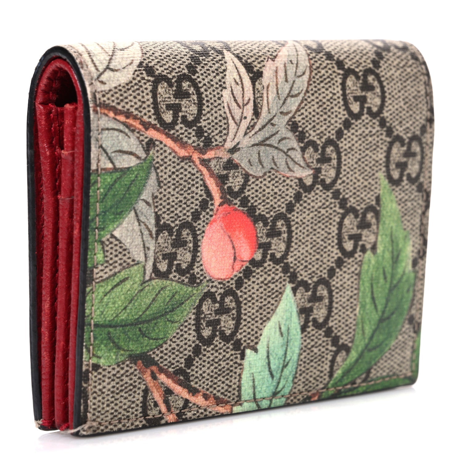 GG Supreme Monogram Tian Card Case Beige Multicolor Red