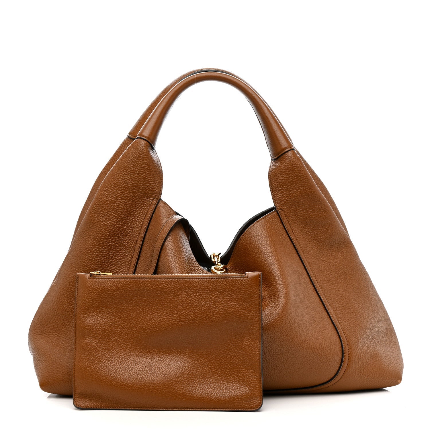 Grained Calfskin Softbit Maxi Shoulder Bag Brown