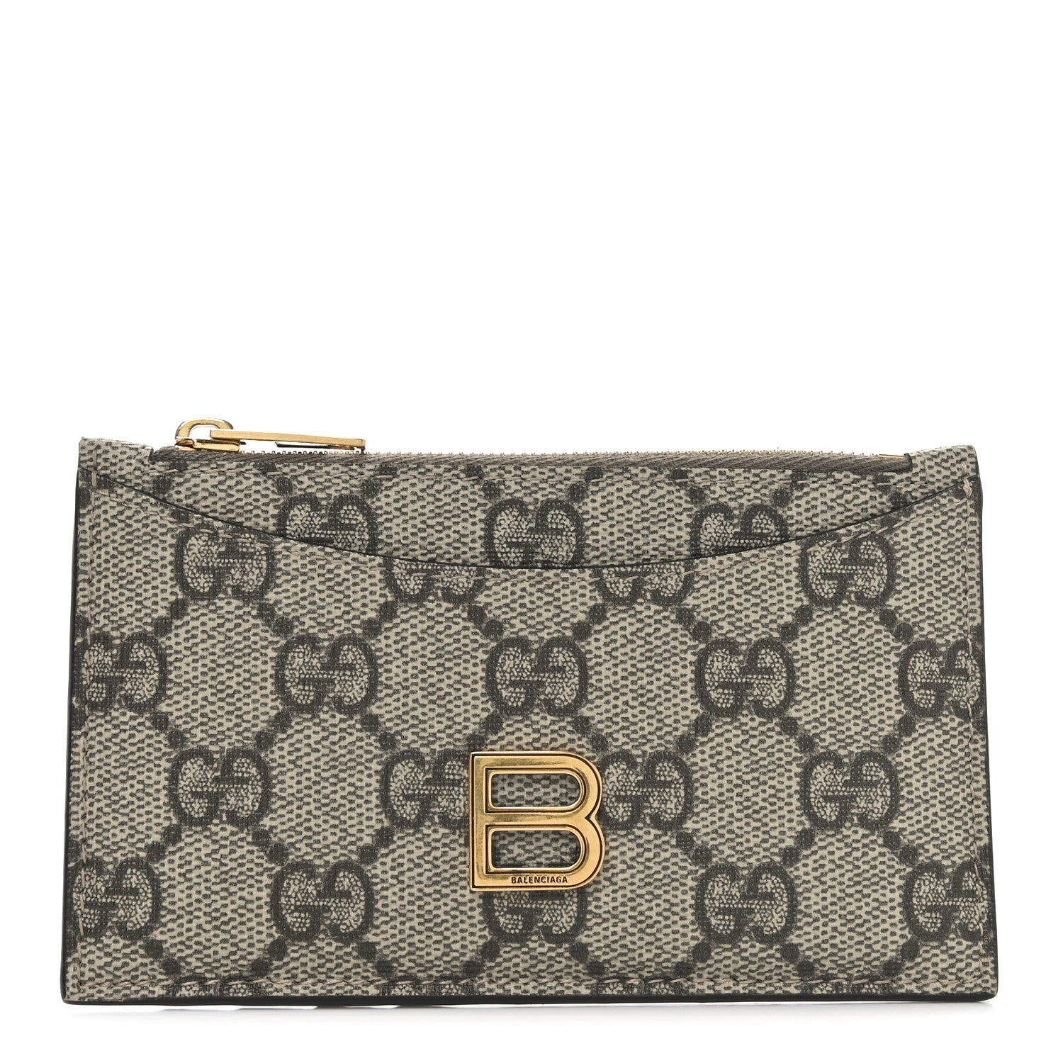 X BALENCIAGA GG Supreme Monogram Zip Card Case Beige Ebony