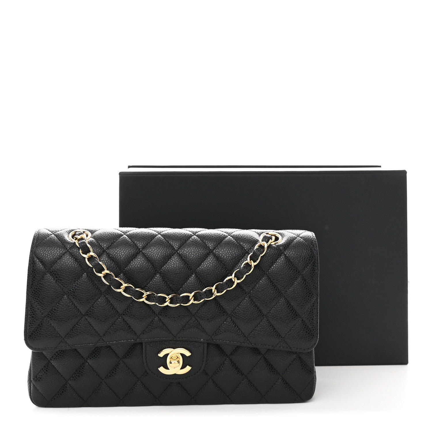 Caviar Quilted Medium Double Flap Black