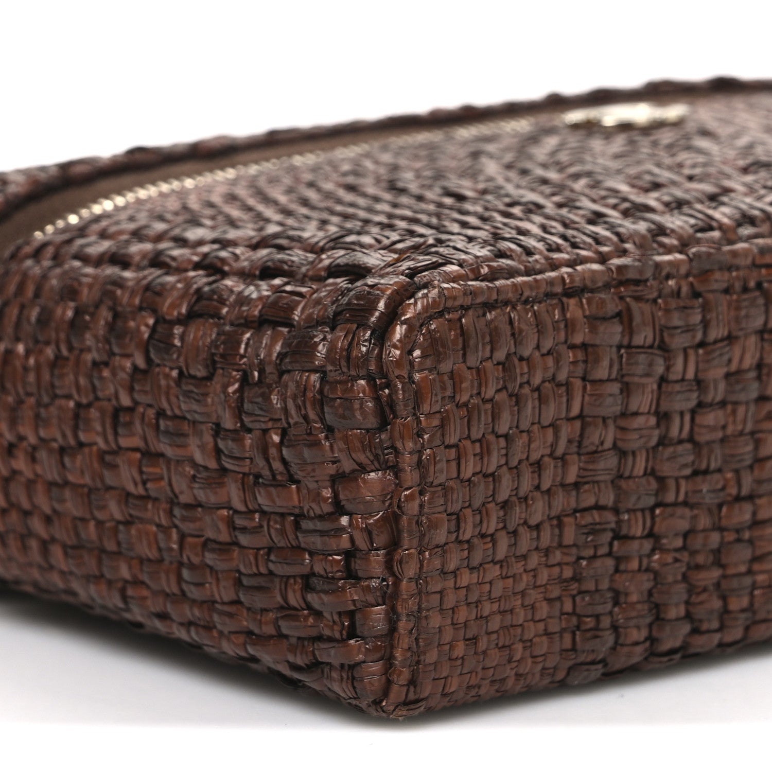 Braided Raffia Quilted Top Handle Slim Vanity With Chain Brown