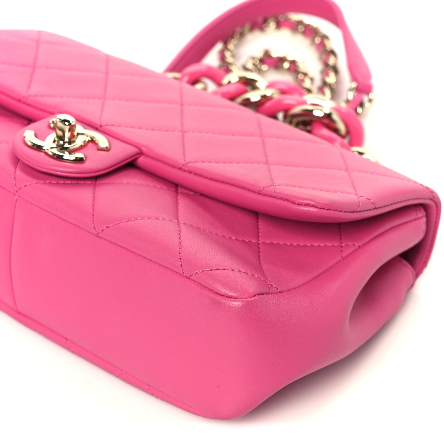 Lambskin Quilted Resin Bi-Color Chain Flap Bag Pink