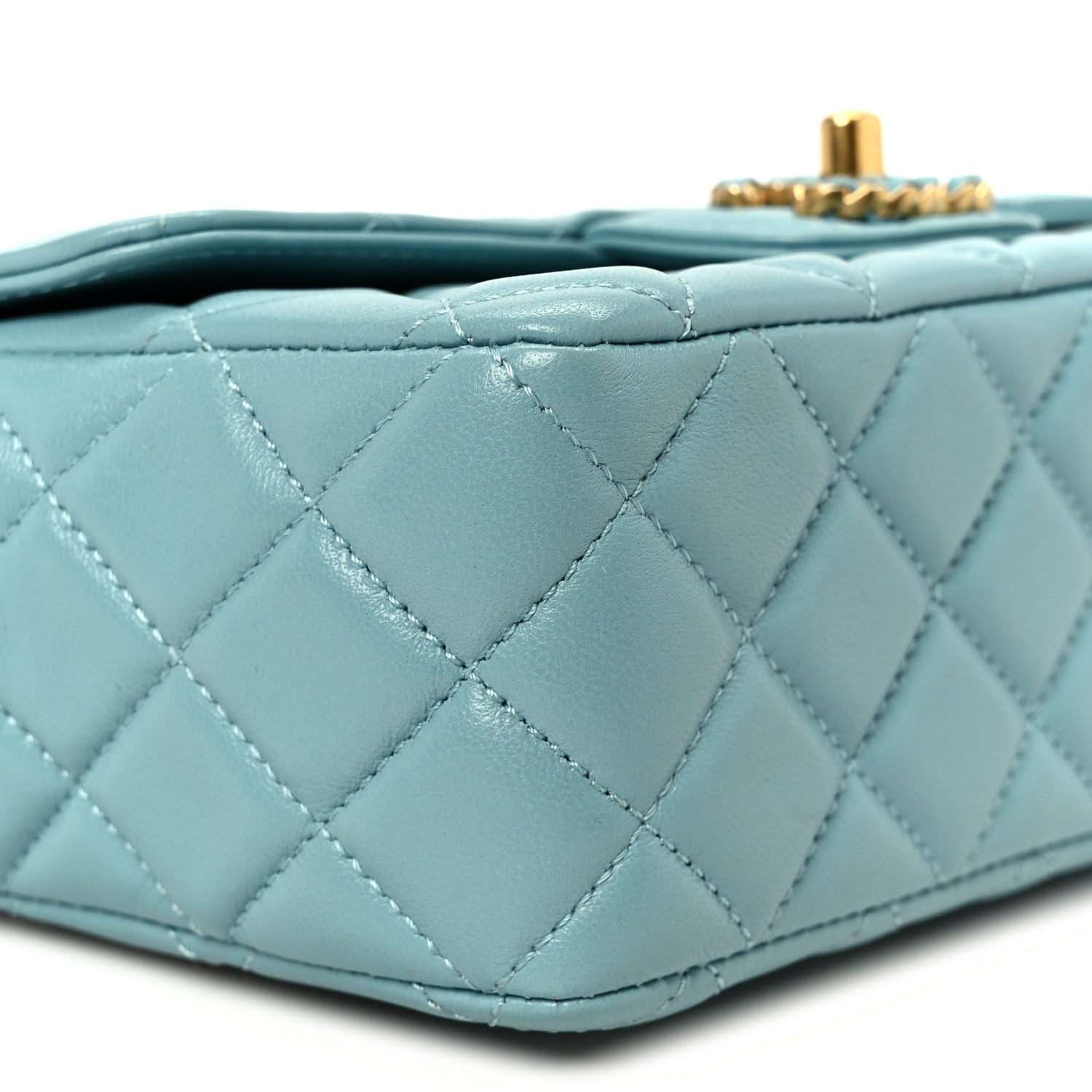 Lambskin Quilted Mini Strass On Top Flap Blue