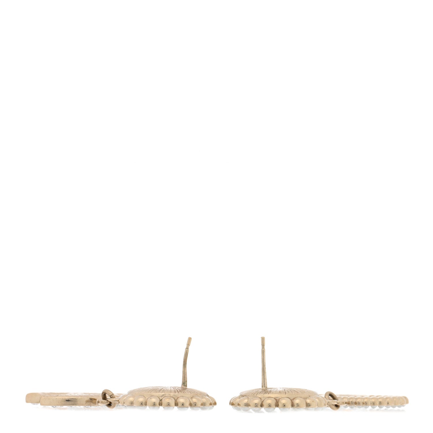 Crystal Pearl CC Drop Round Earrings Gold