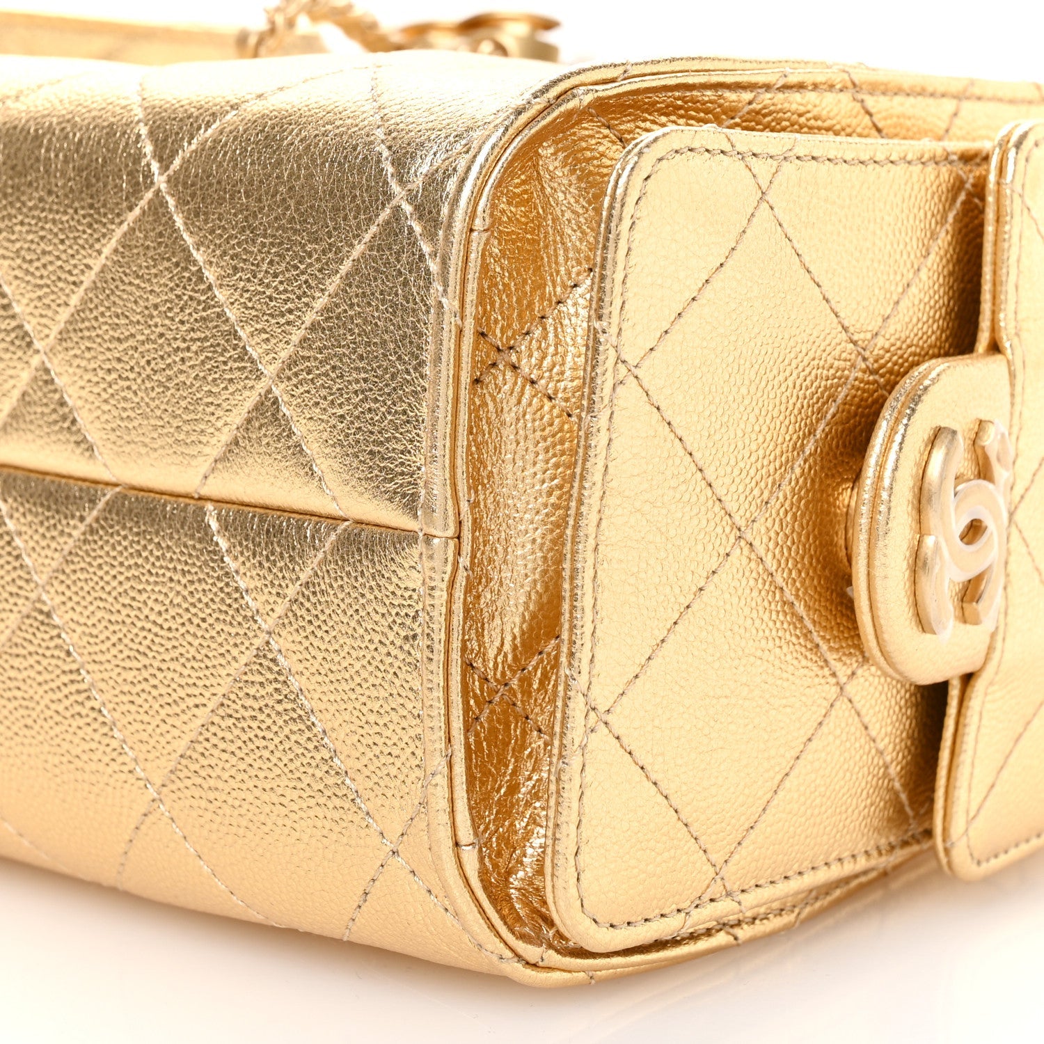 Metallic Caviar Quilted Mini Chanel 25 Handbag Gold