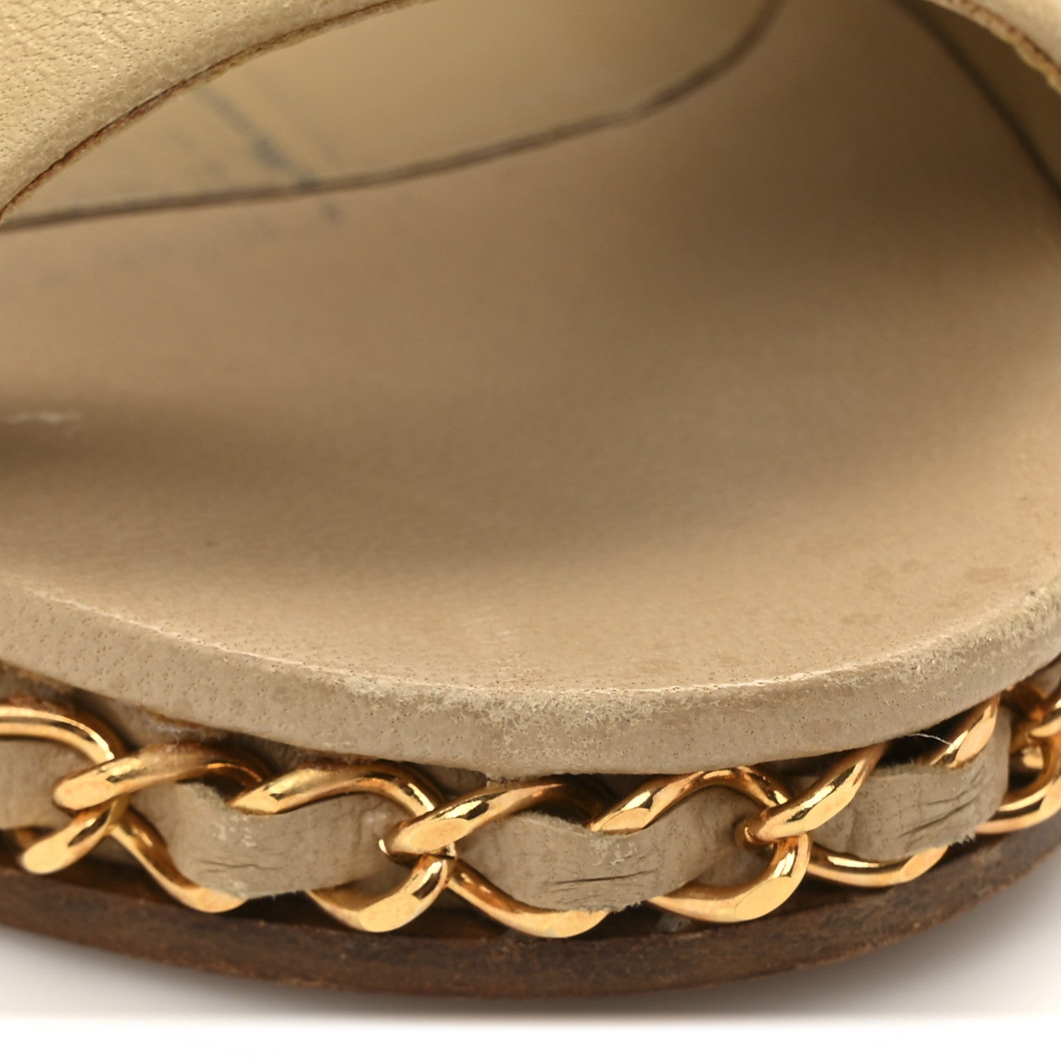 Calfskin Chain Peep Toe Wedge Pumps 39 Beige