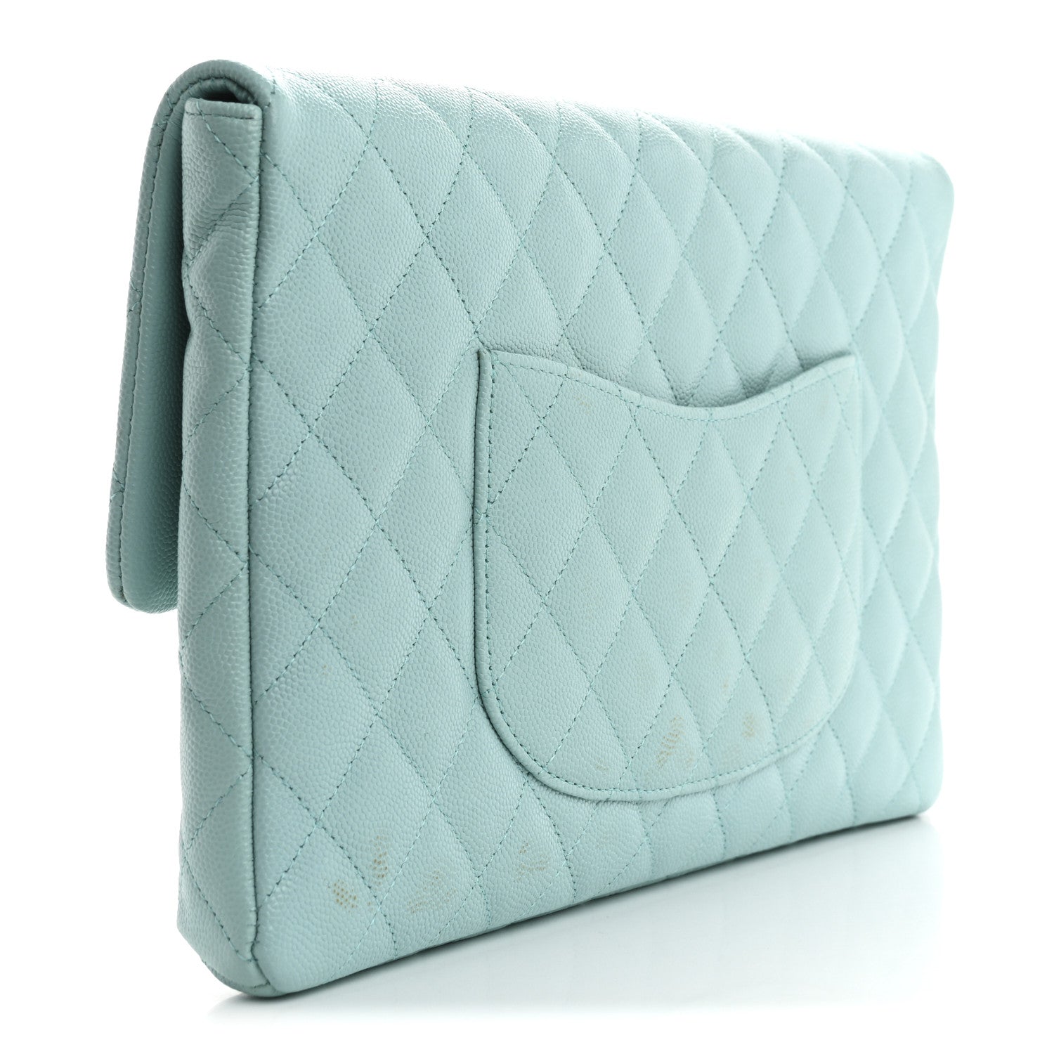 Caviar Quilted Flap Clutch Light Blue