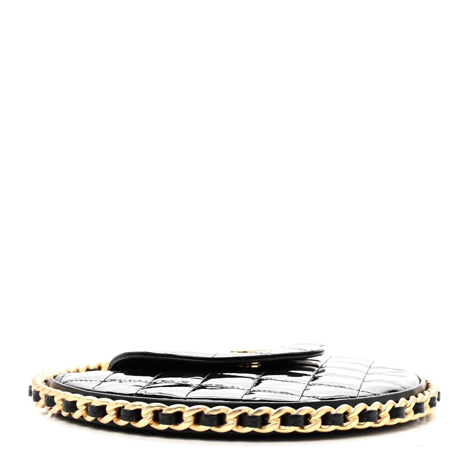 Patent Calfskin Quilted Chain Hoop Bag Black