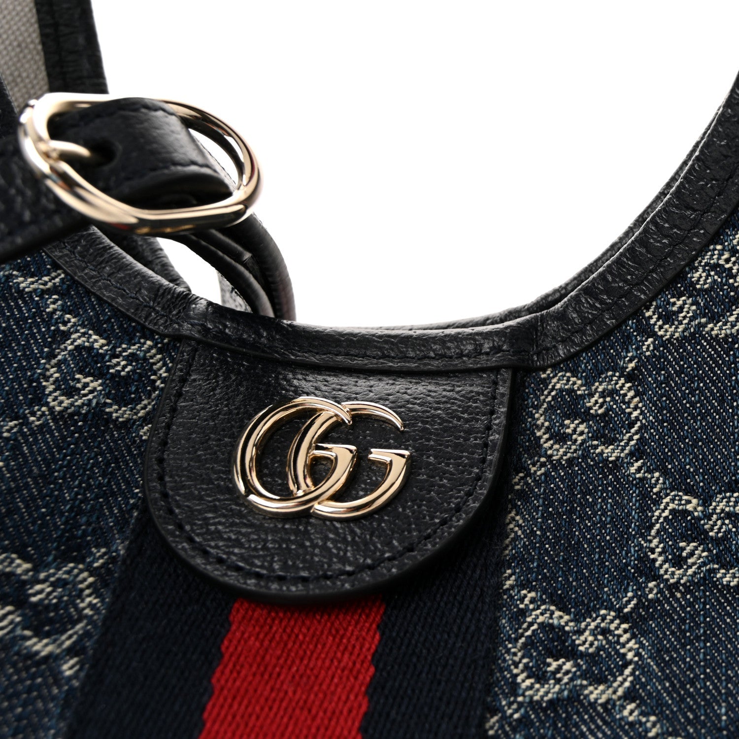 GG Monogram Denim Small Giglio Tote Blue White