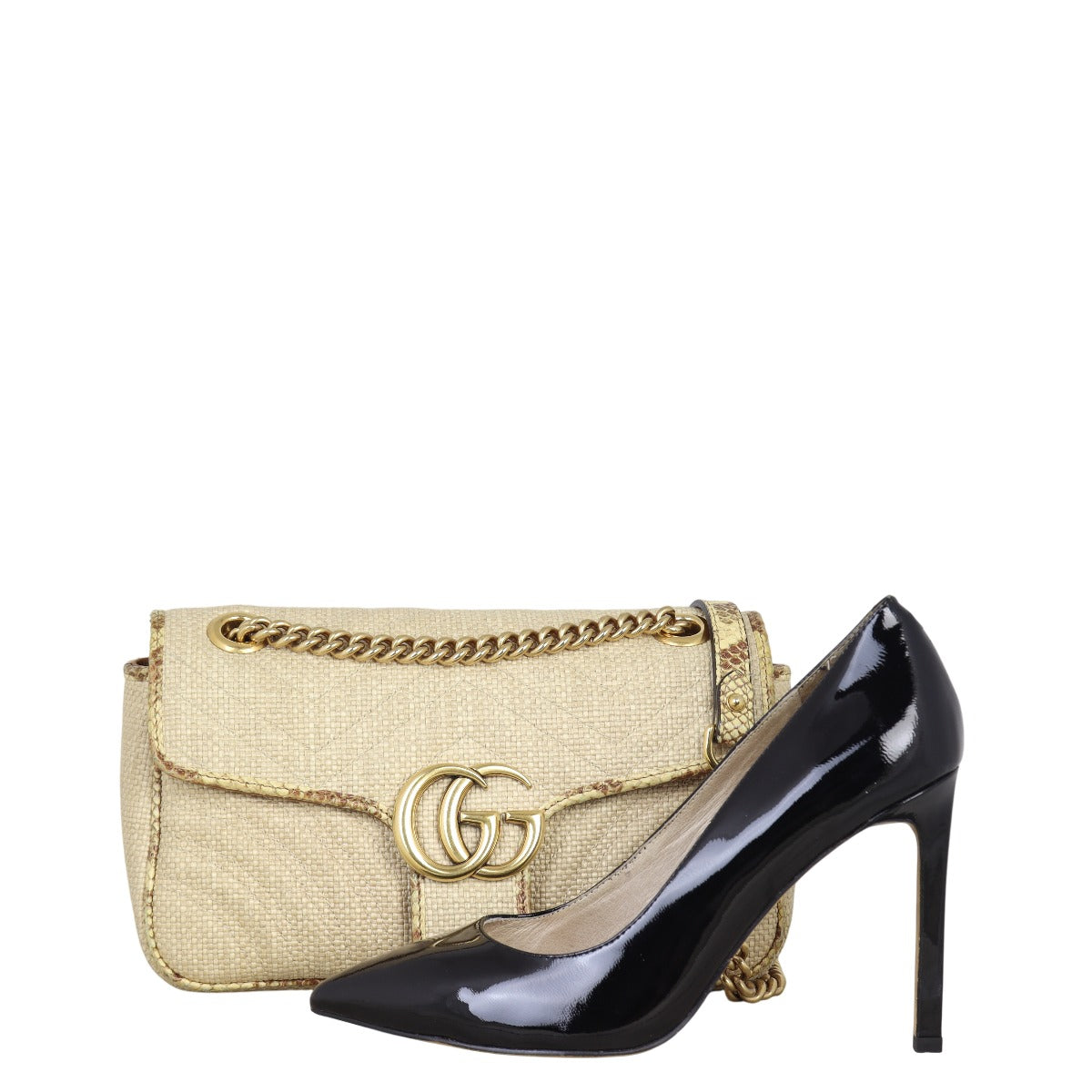 Gucci GG Marmont Matelasse Small Shoulder Bag Raffia Python