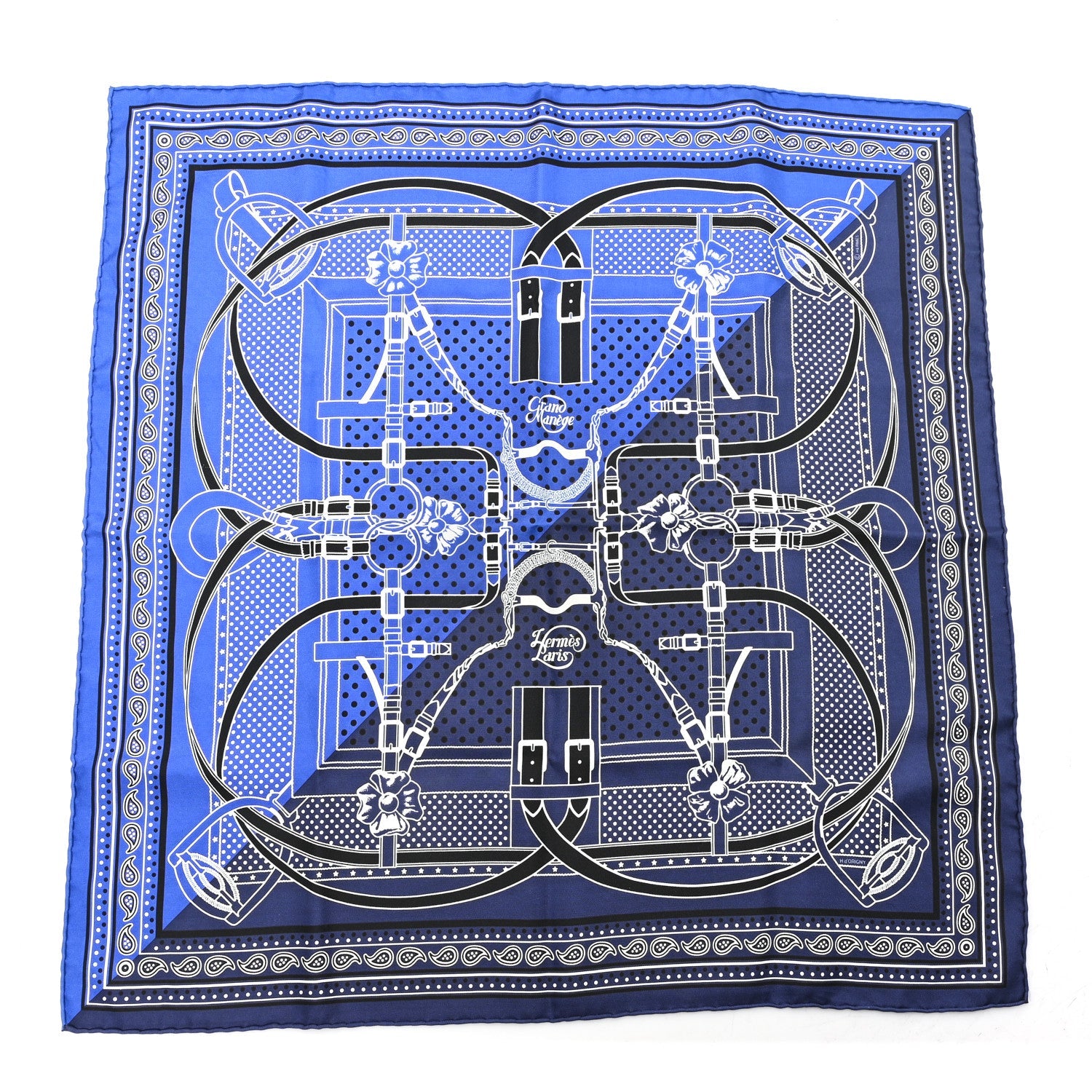 Silk Grand Manege Cut Bandana Scarf 55 Bleu Nuit Bleu
