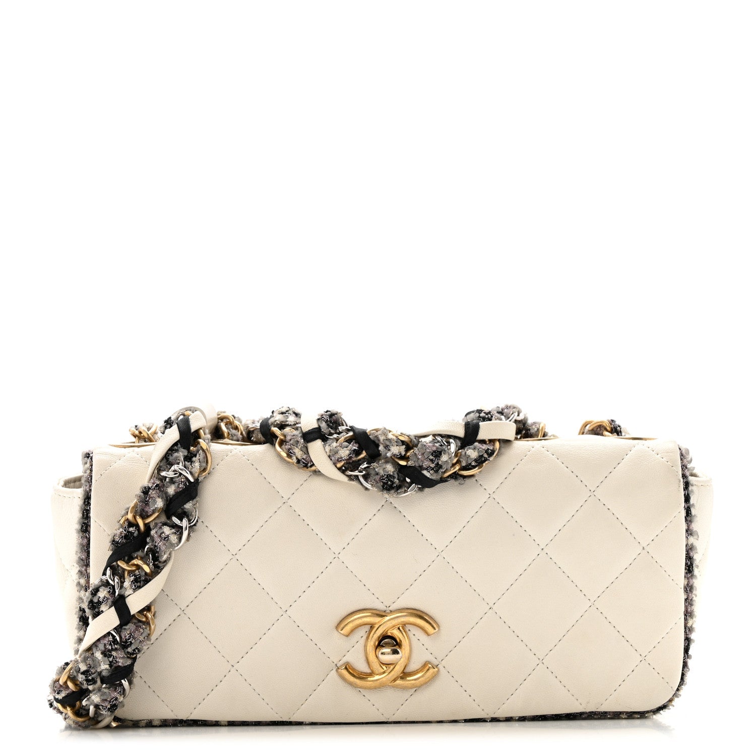 Lambskin Tweed Quilted Flap White