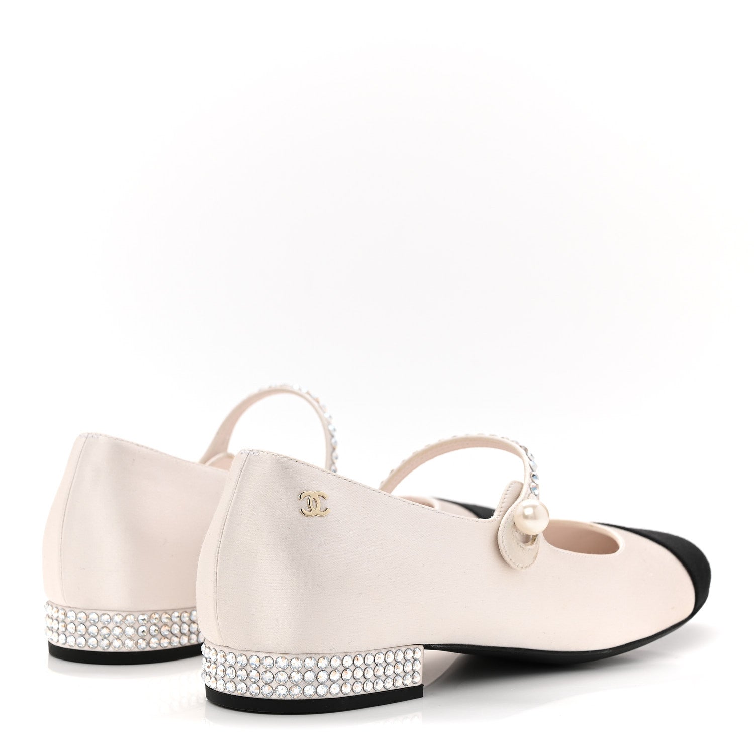 Strass Satin Grosgrain Mary Jane Flats 38 Ivory Black