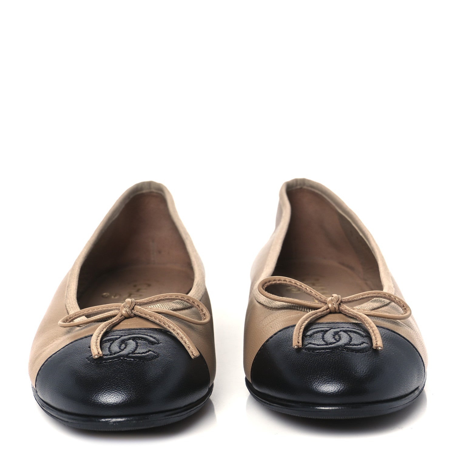 Lambskin Cap Toe CC Ballerina Flats 36 Beige Black