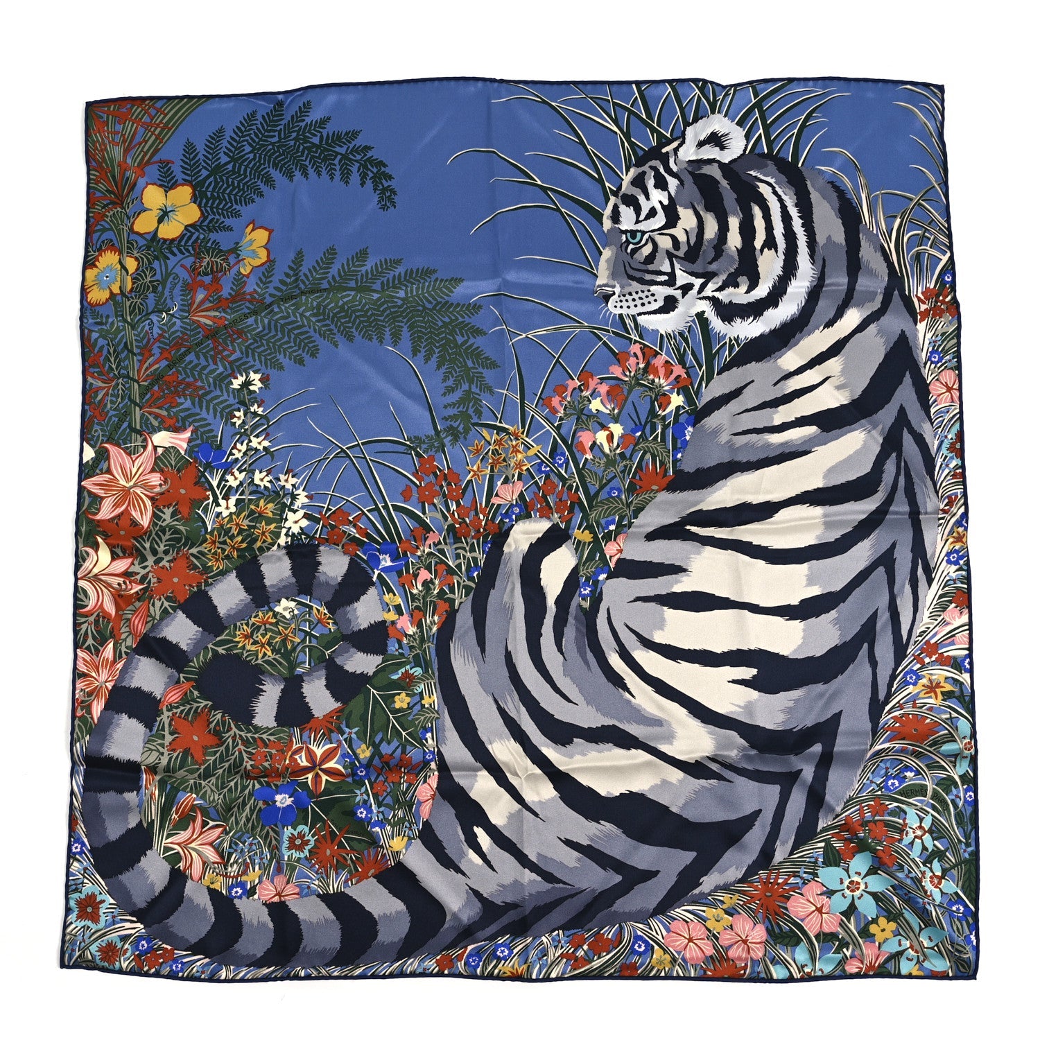 Silk Tyger Tyger Scarf 70 Bleu Lavande Vert