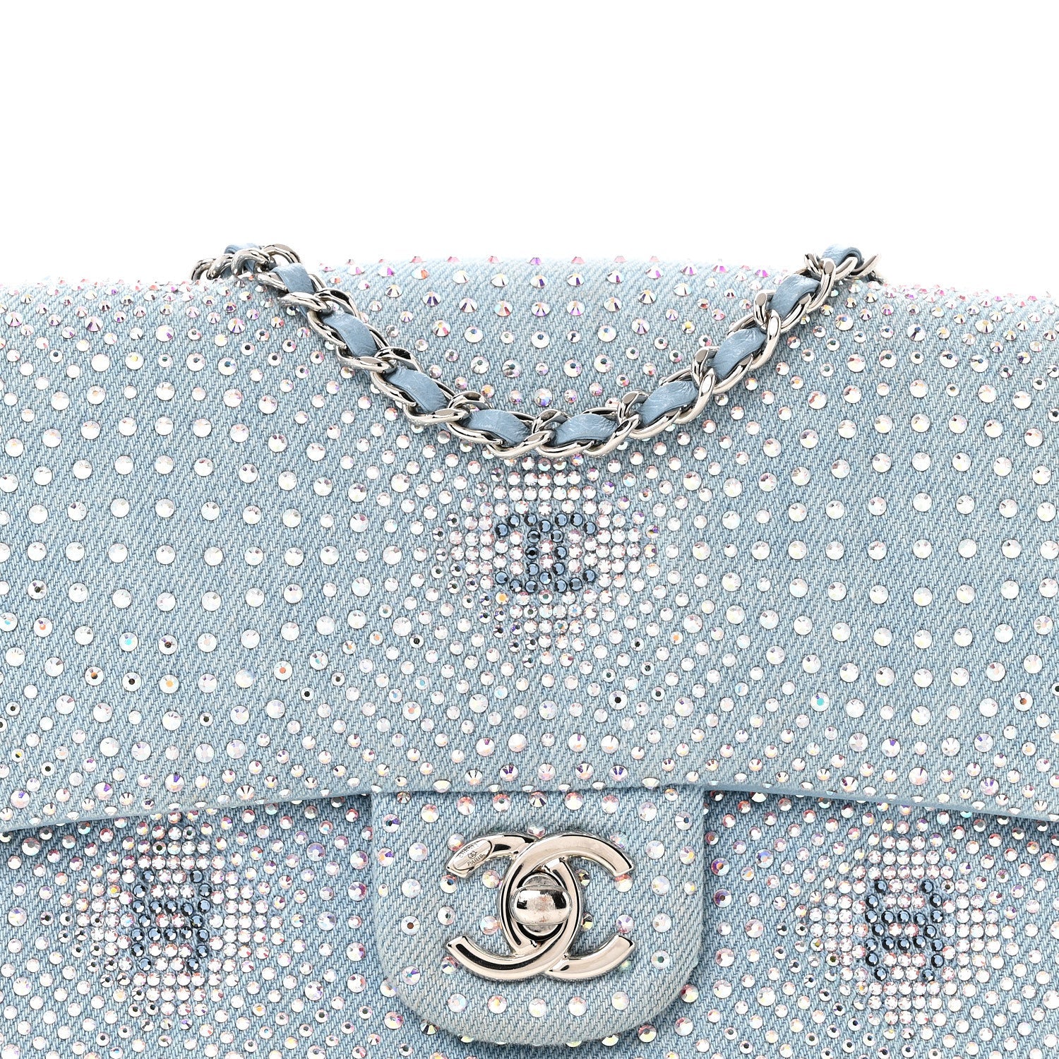 Denim Strass Evening Flap Bag Blue