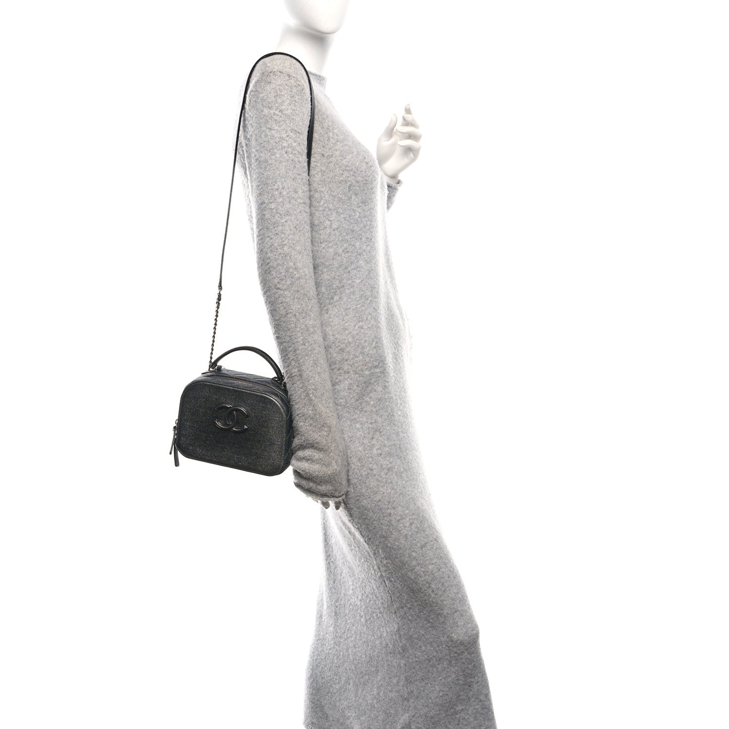 Metallic Caviar Small Coco Curve Vanity Bag Black Ruthenium