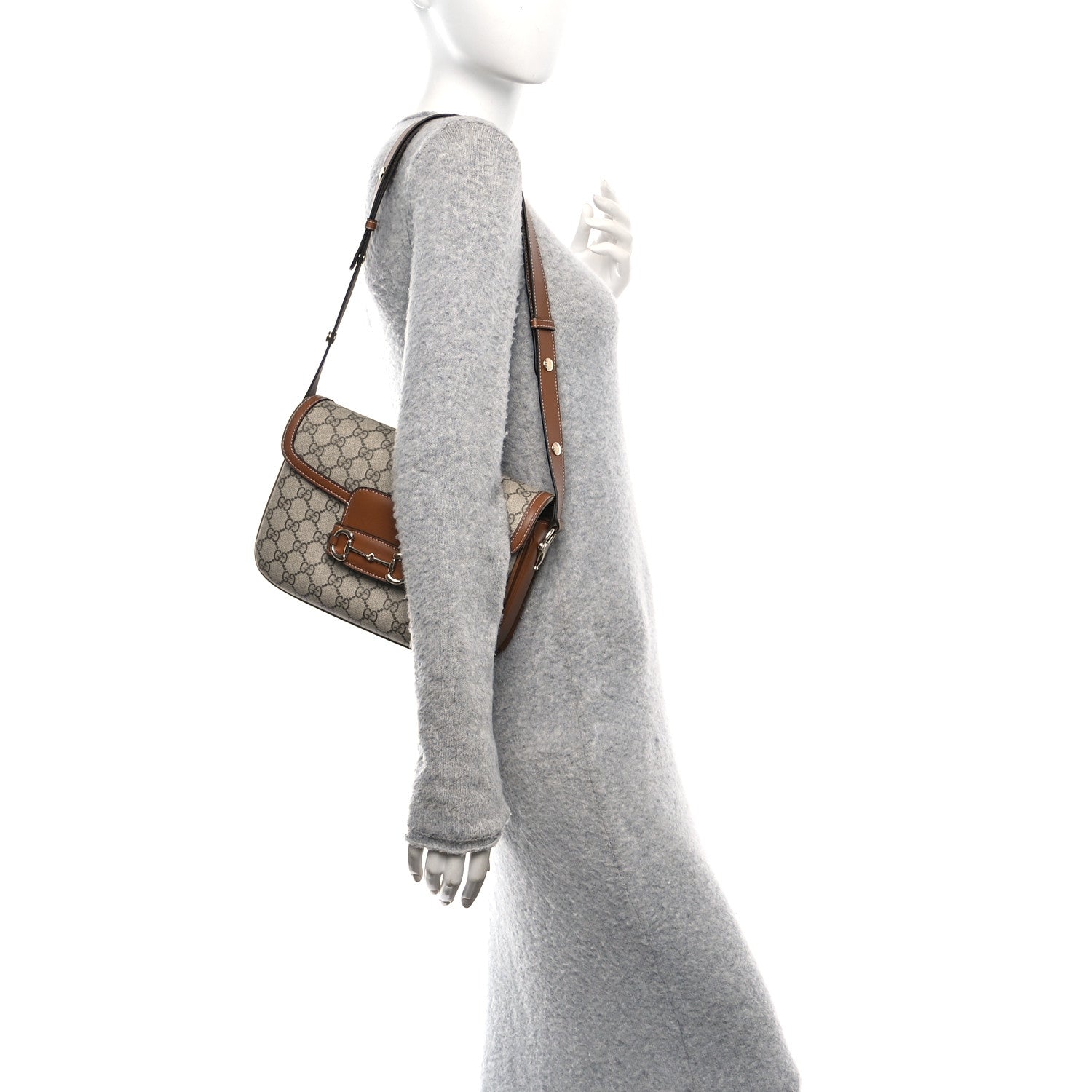 GG Supreme Monogram Horsebit 1955 Soft Small Shoulder Bag Beige Brown Sugar