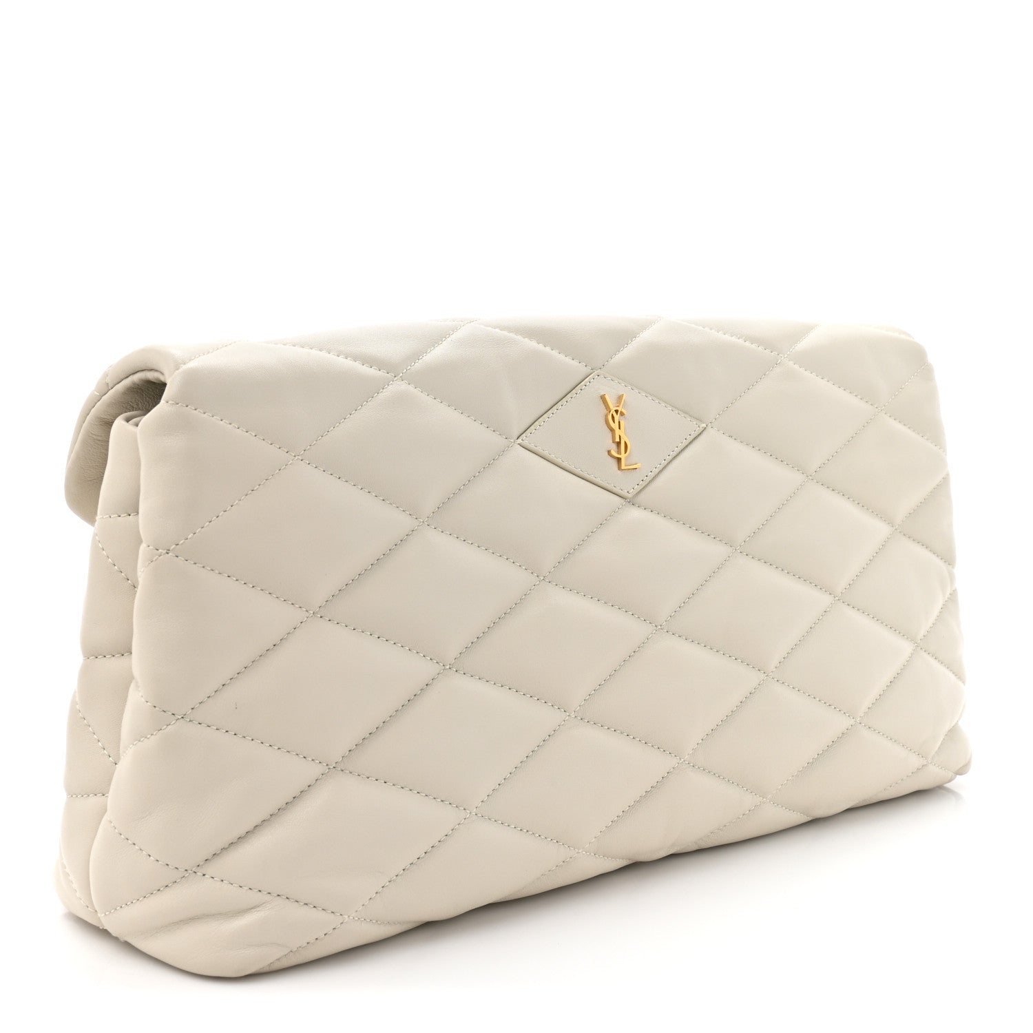 Lambskin Quilted Sade Puffer Envelope Clutch Crema Soft