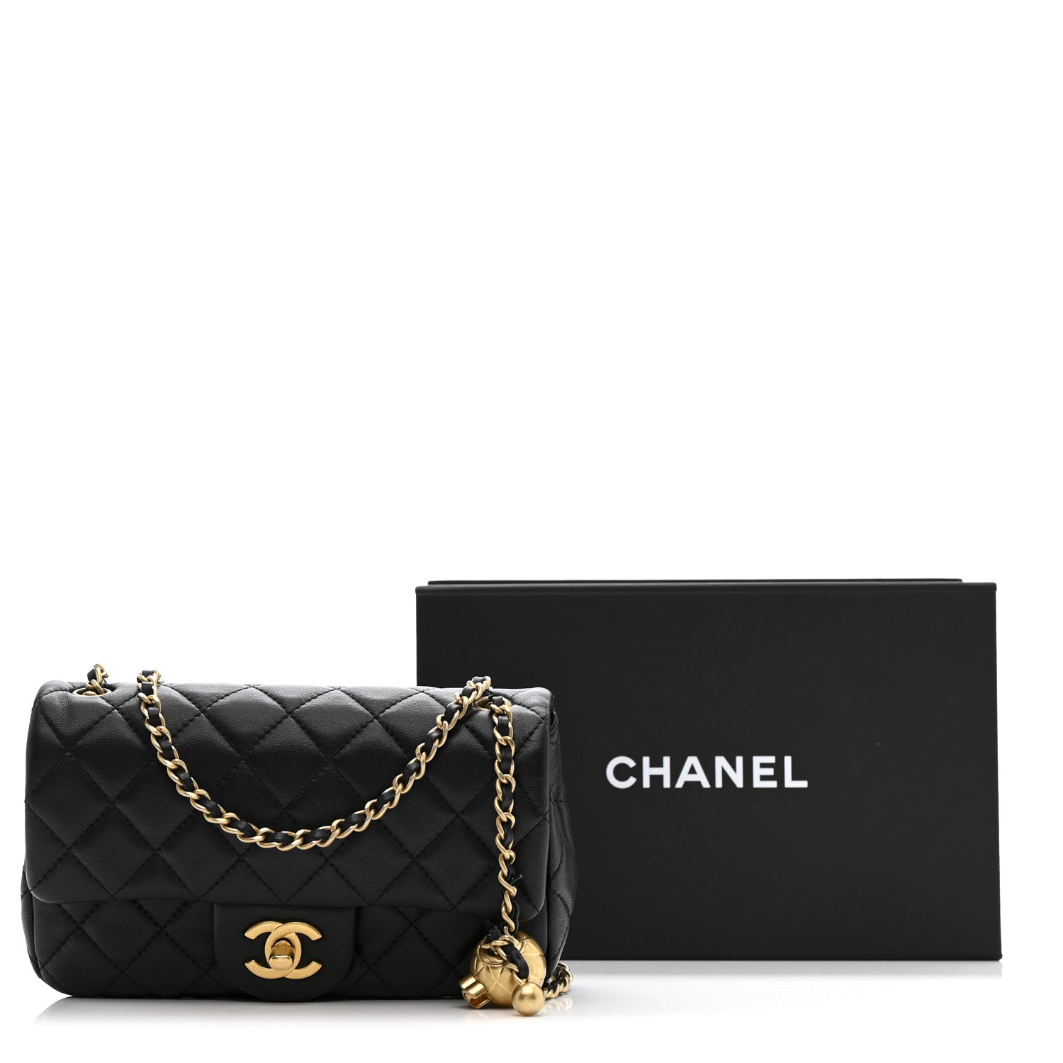 Lambskin Quilted Mini Rectangular Pearl Crush Flap Black