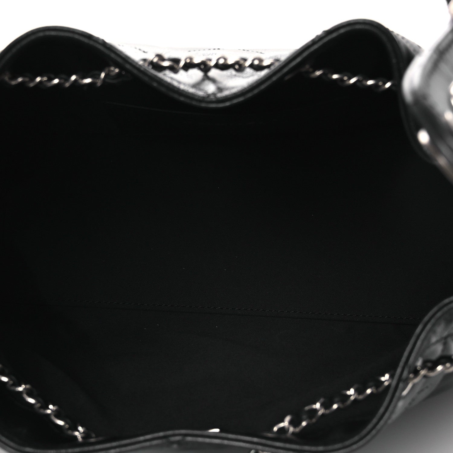 Shiny Crumpled Calfskin Quilted Small Chanel 25 Handbag Black