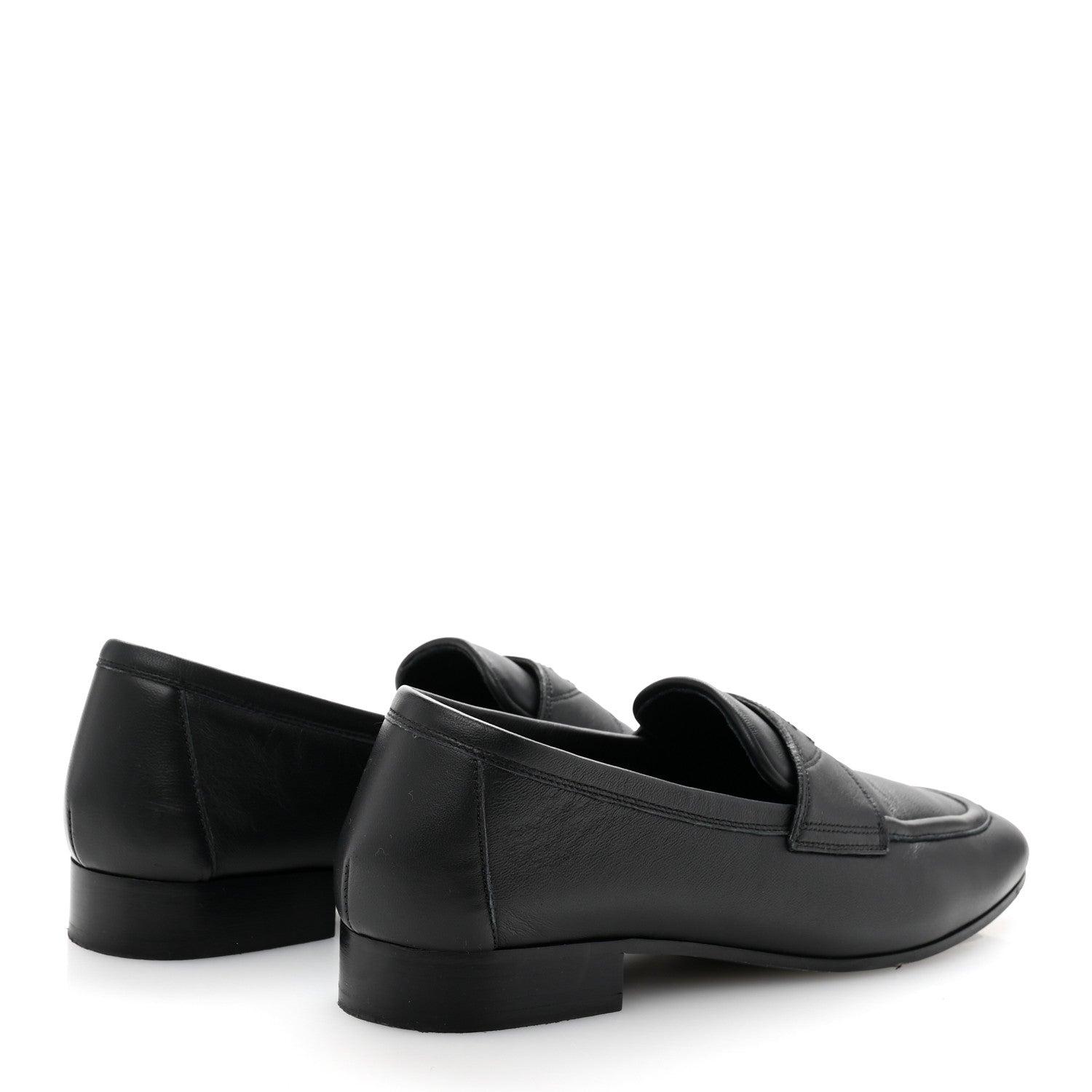 Calfskin Womens Stitched CC Loafers 37 Black