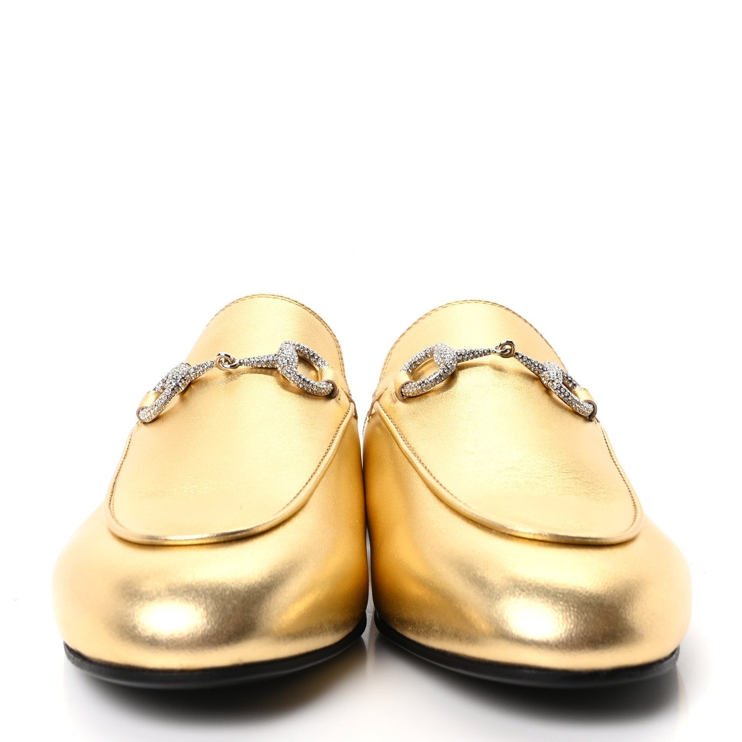 Nappa Silk Crystal Horsebit Womens Princetown Slippers 36.5 Gold