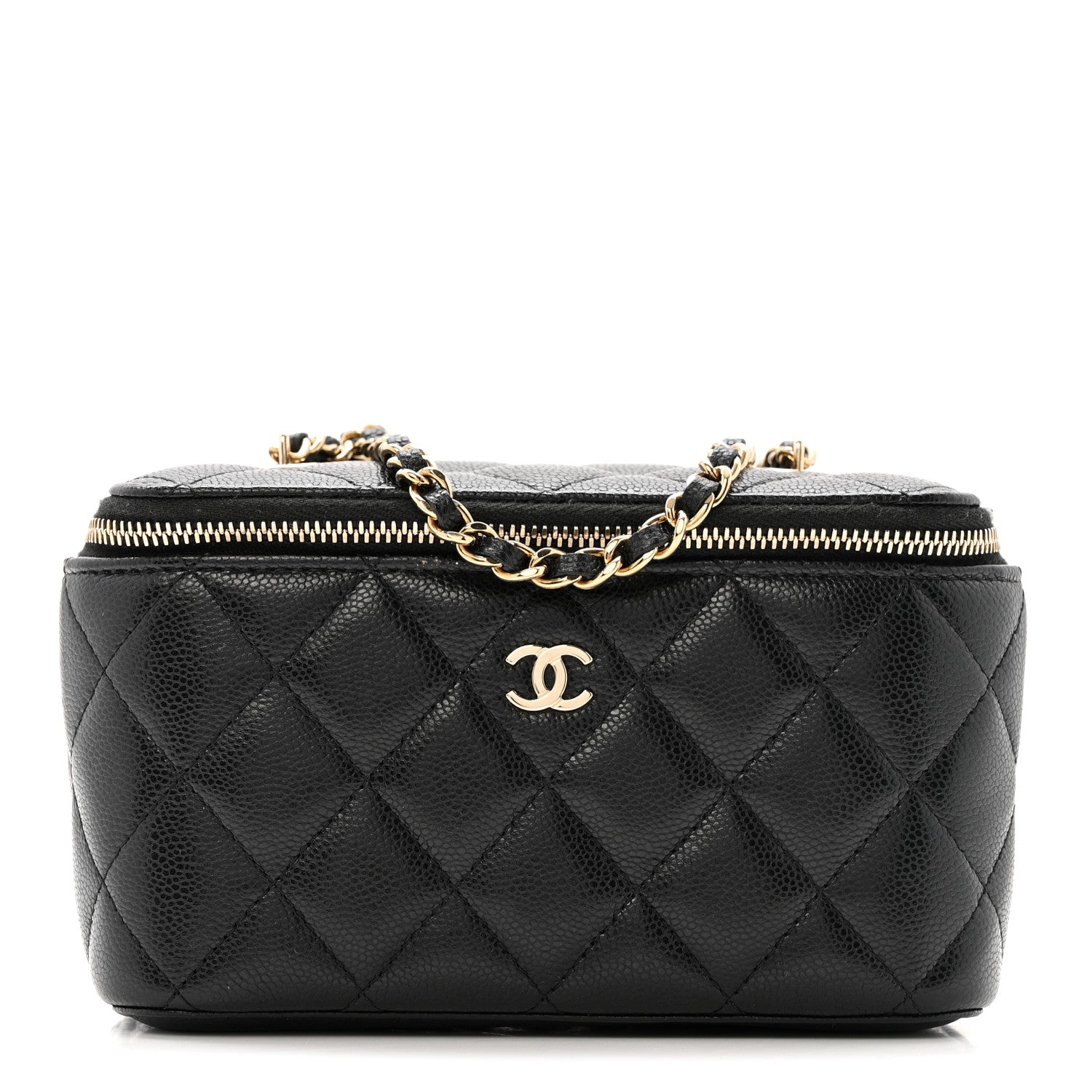 Caviar Quilted Small Vanity Case With Chain Black
