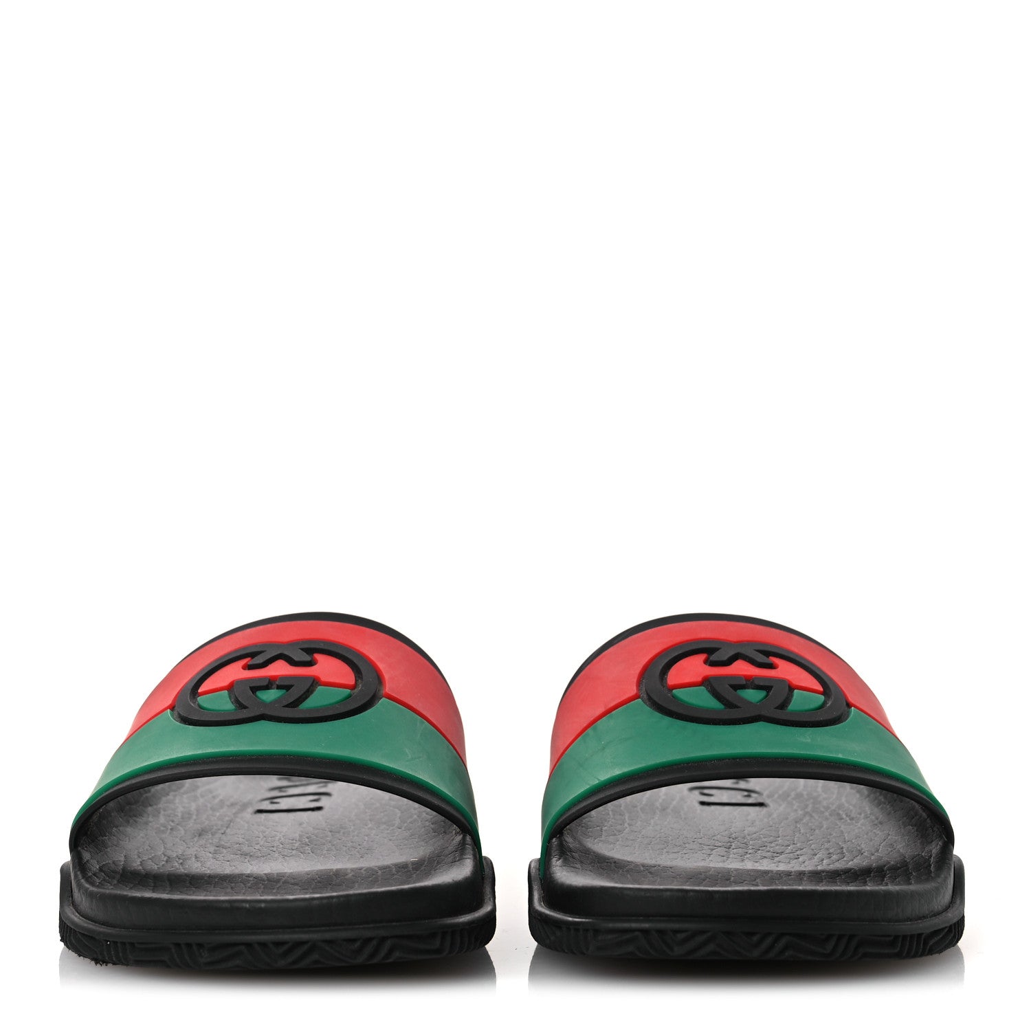 Rubber Web Womens Interlocking G Slide Sandals 33 Black Green Red