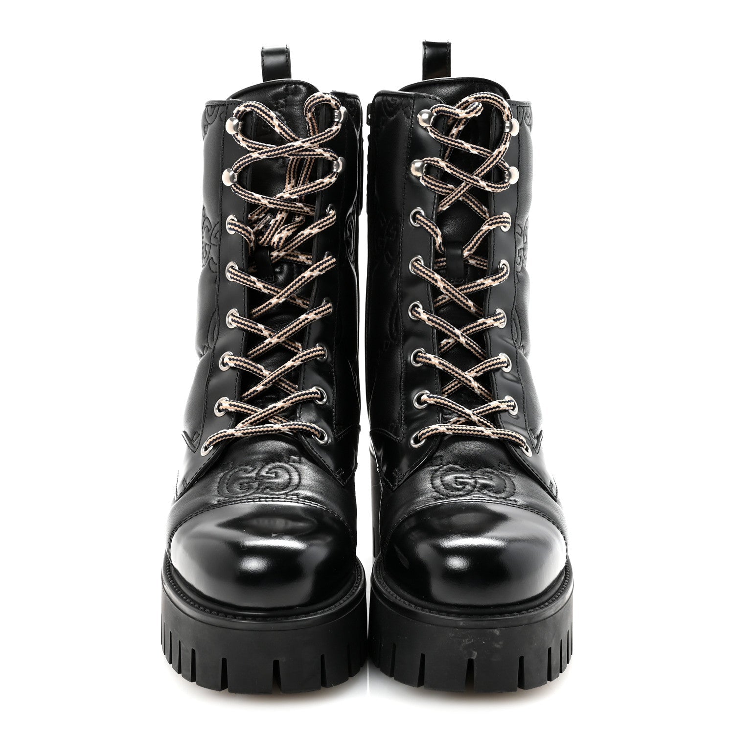 Cordovan Lux Nappa GG Matelasse Lace Up 60mm Combat Boots 35.5 Black