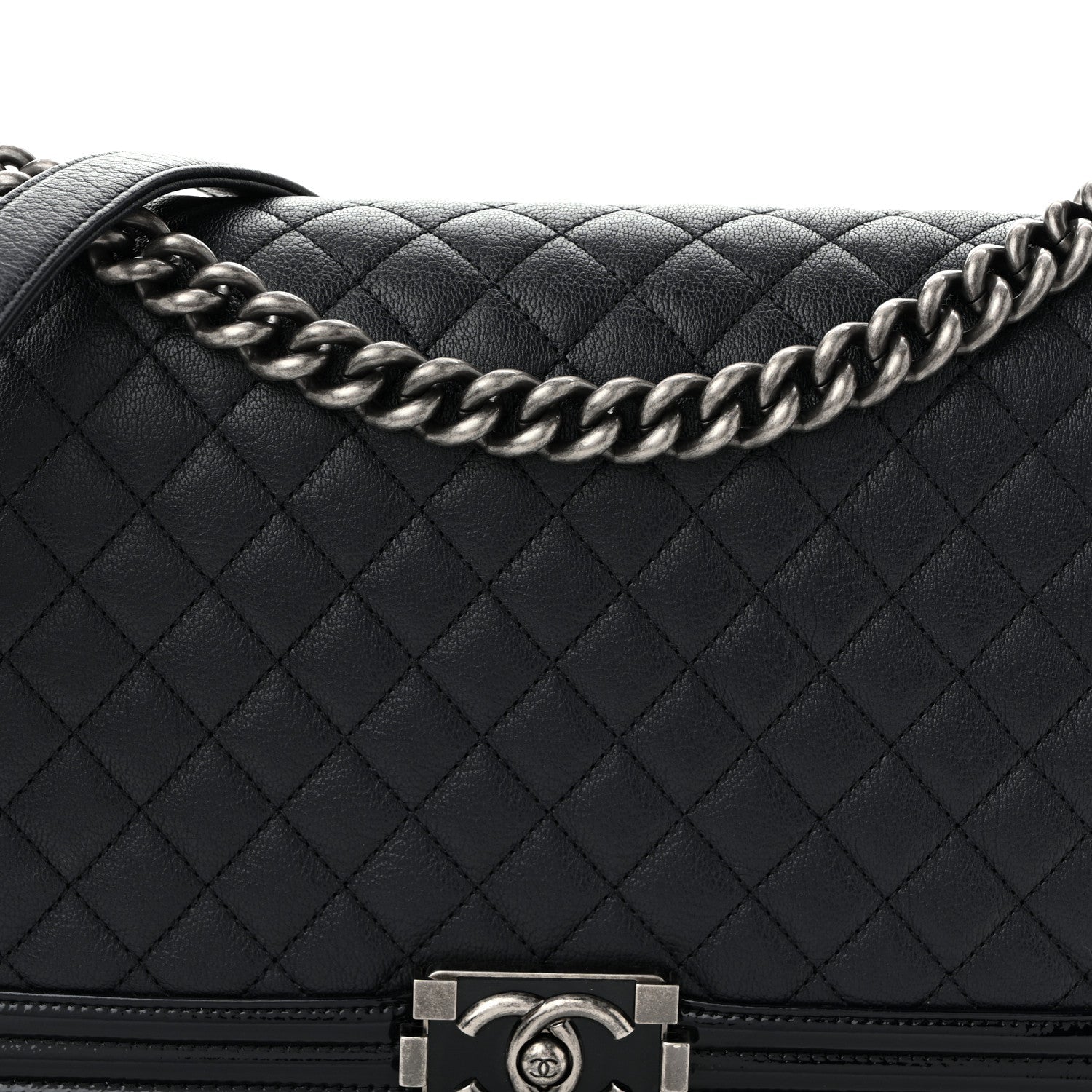 Goatskin Quilted Patent New Medium Duo Boy Flap Black