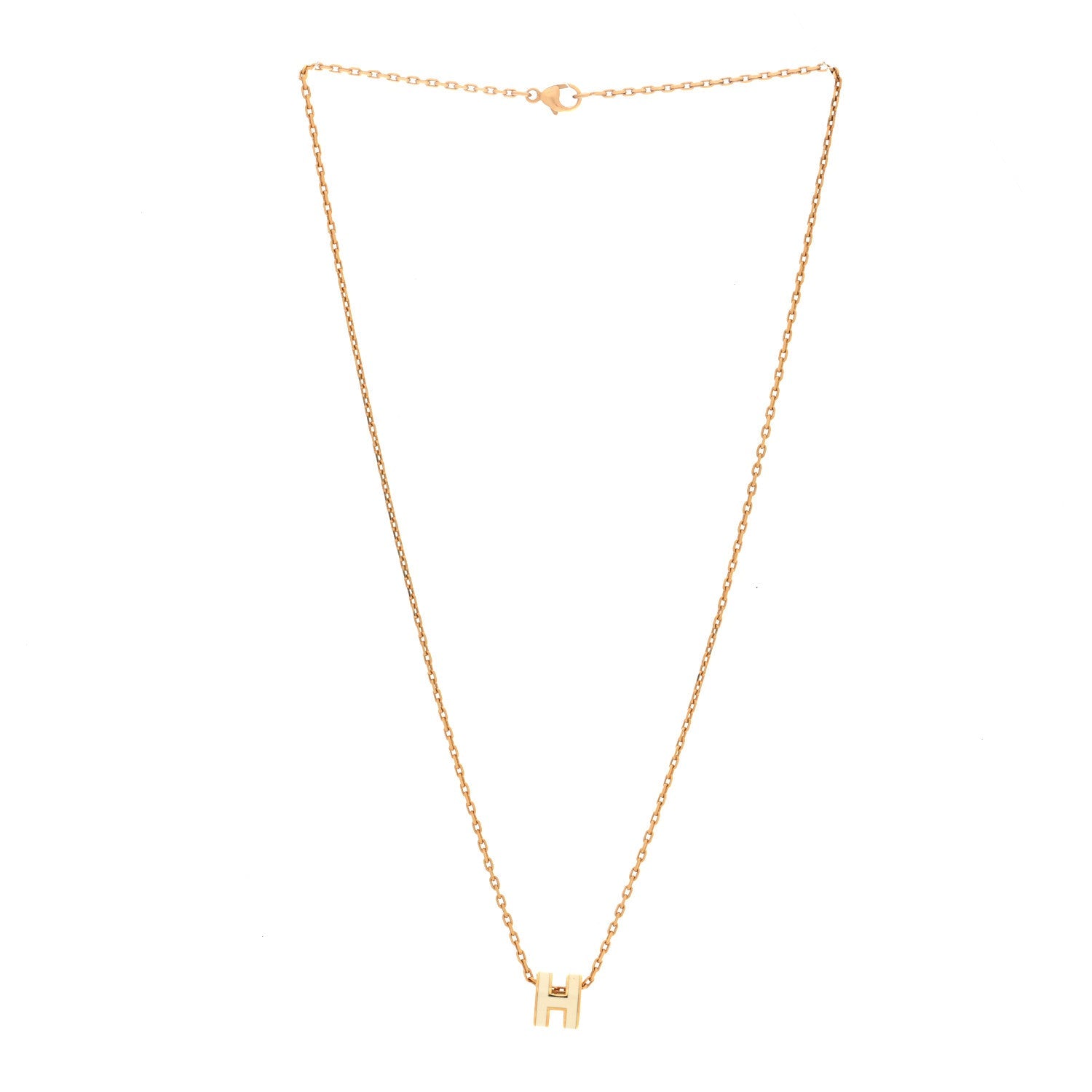 Lacquered Gold Mini Pop H Pendant Necklace White